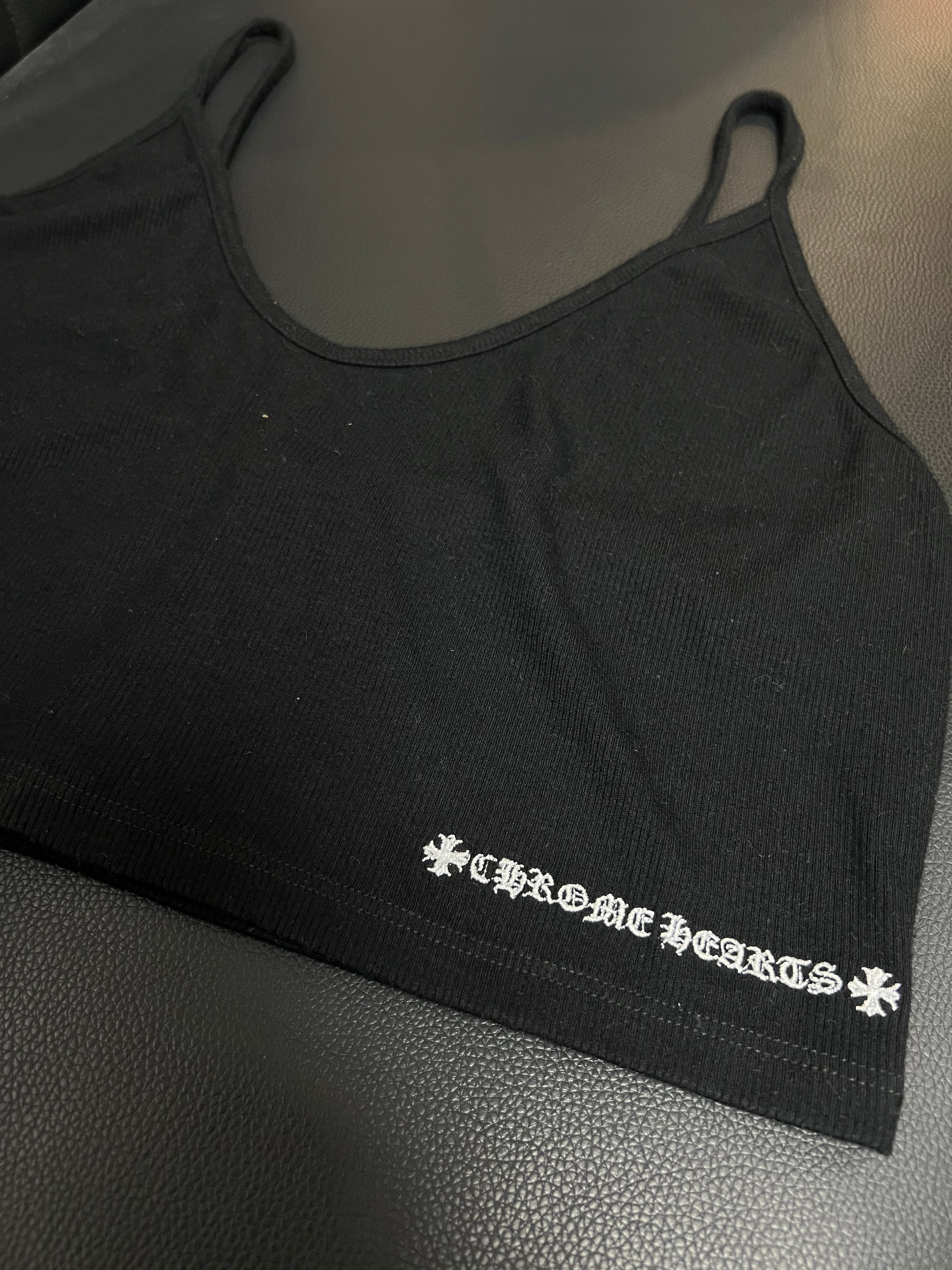 Chrome Hearts Black White Embroidered Ribbed Tank