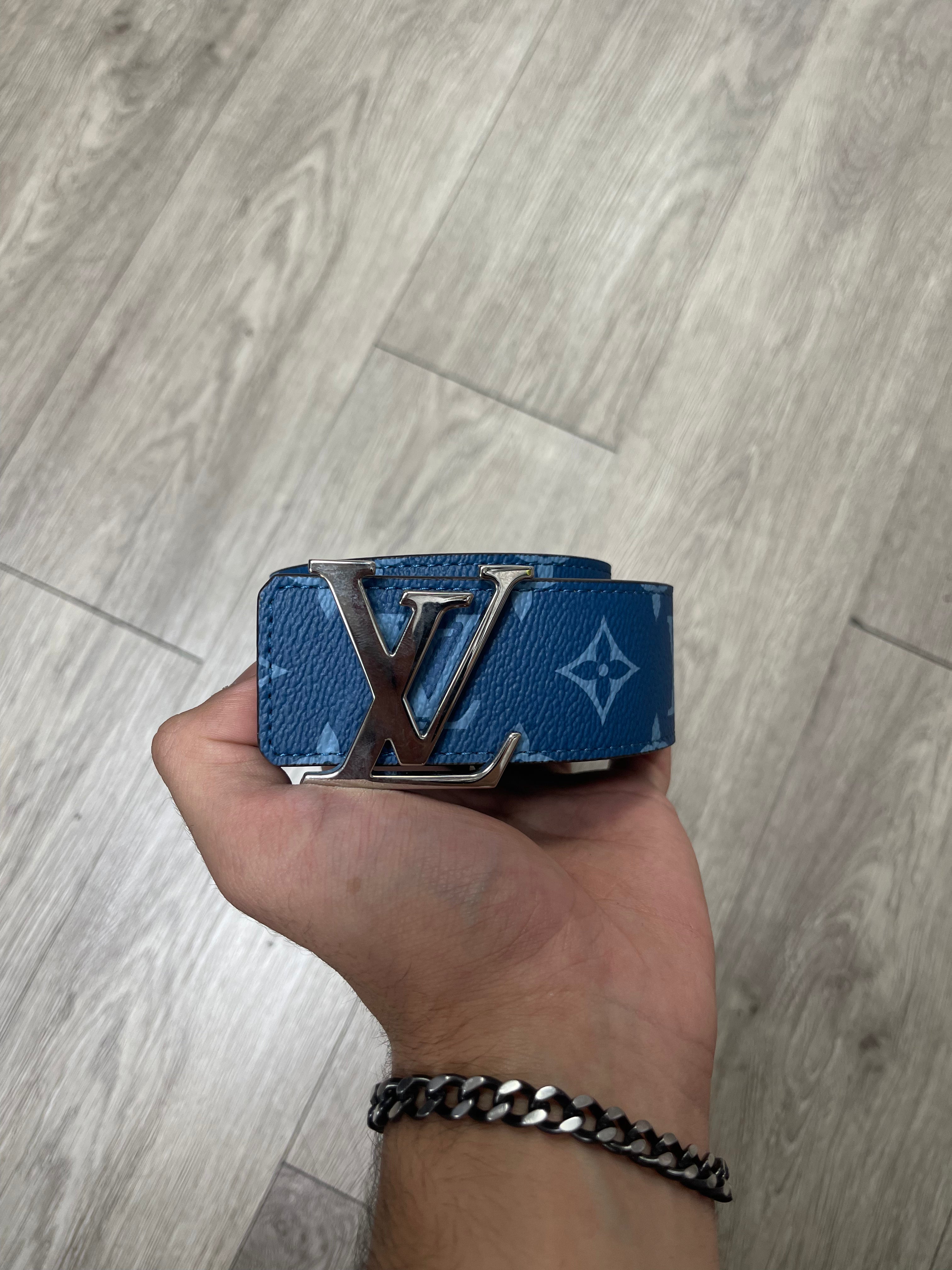 Louis Vuitton Blue Monogram Reversable (85-34) Belt