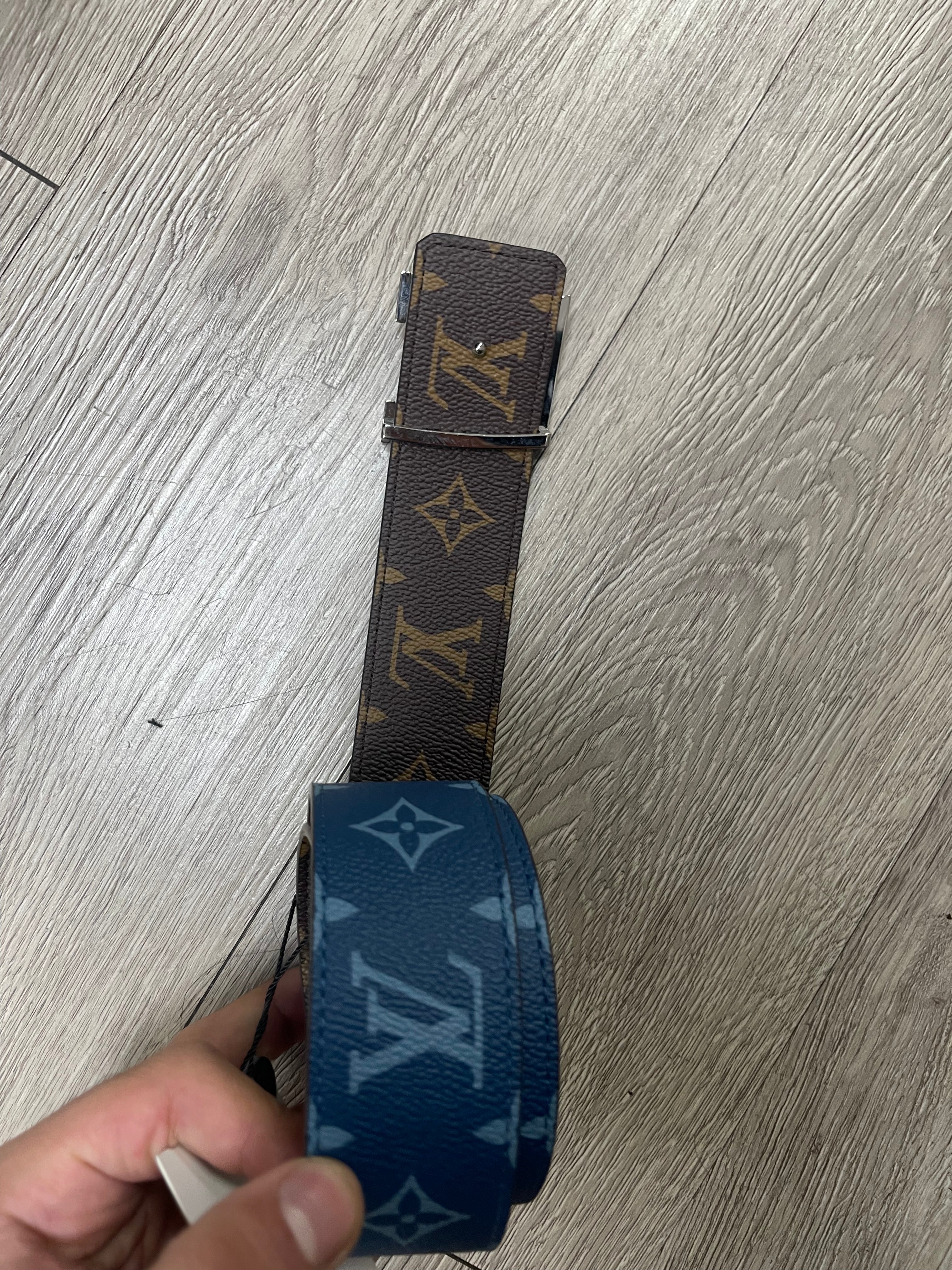 Louis Vuitton Blue Monogram Reversable (85-34) Belt