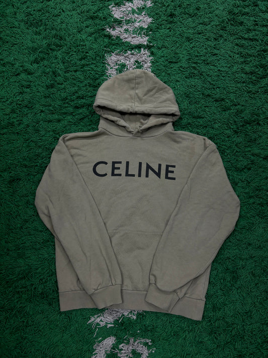 Celine Chest Logo Hoodie Olive Used Small