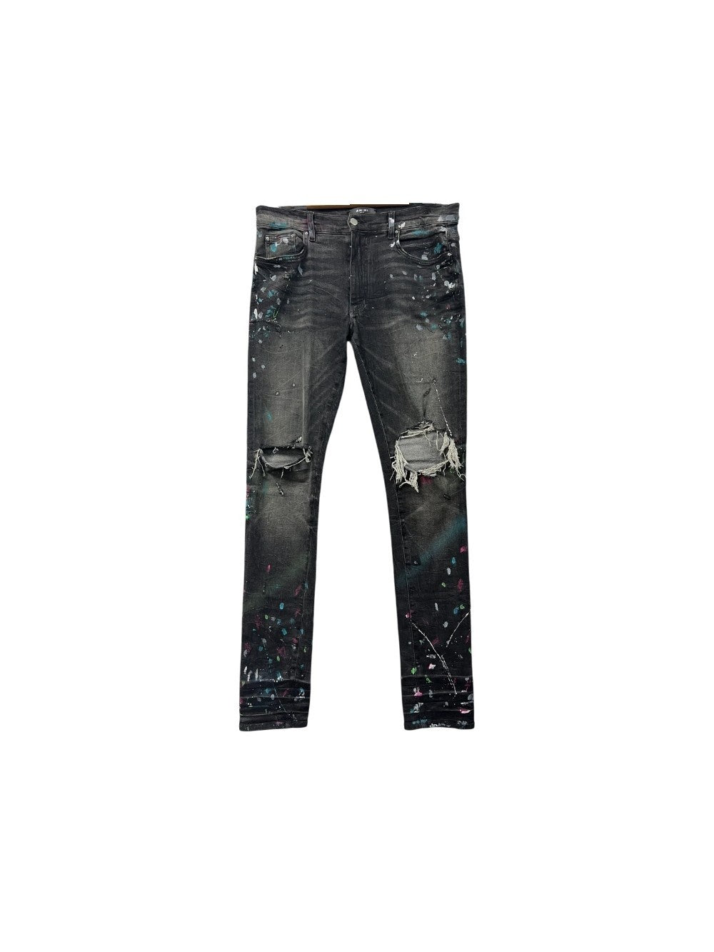 Amiri Splatter Ripped Black Wash & Teal Jeans