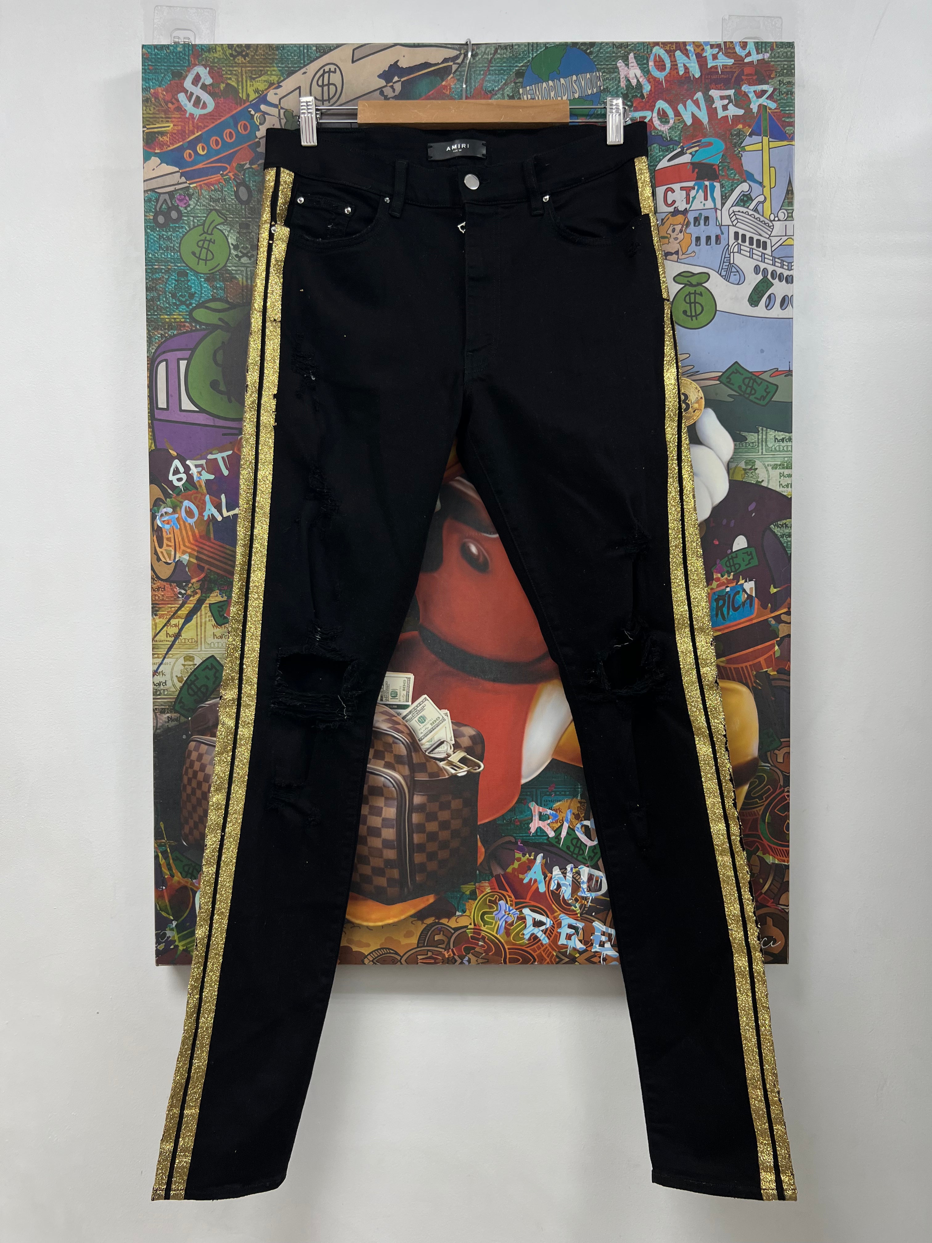 Amiri Black Gold Glitter Track Jeans