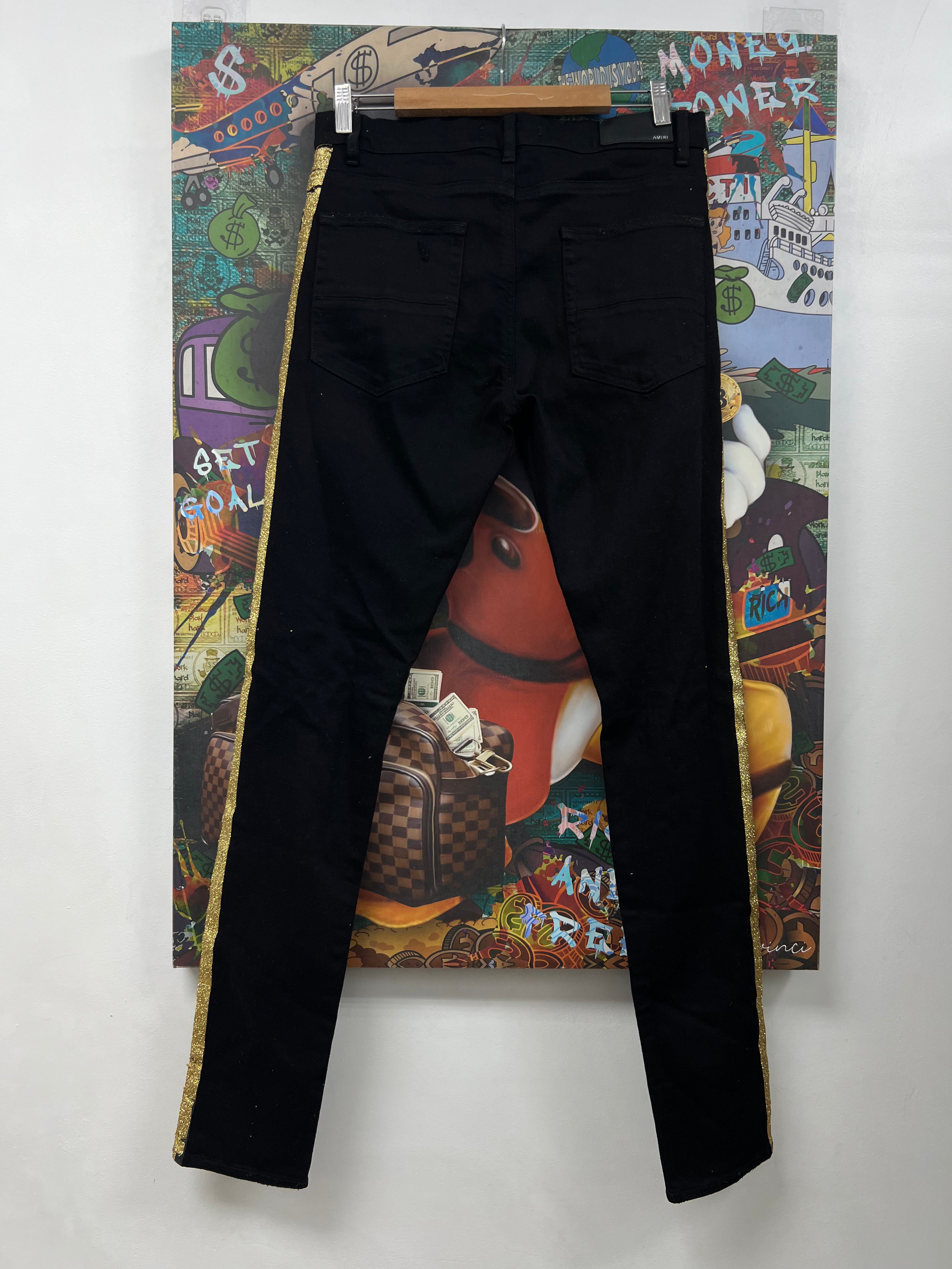 Amiri Black Gold Glitter Track Jeans