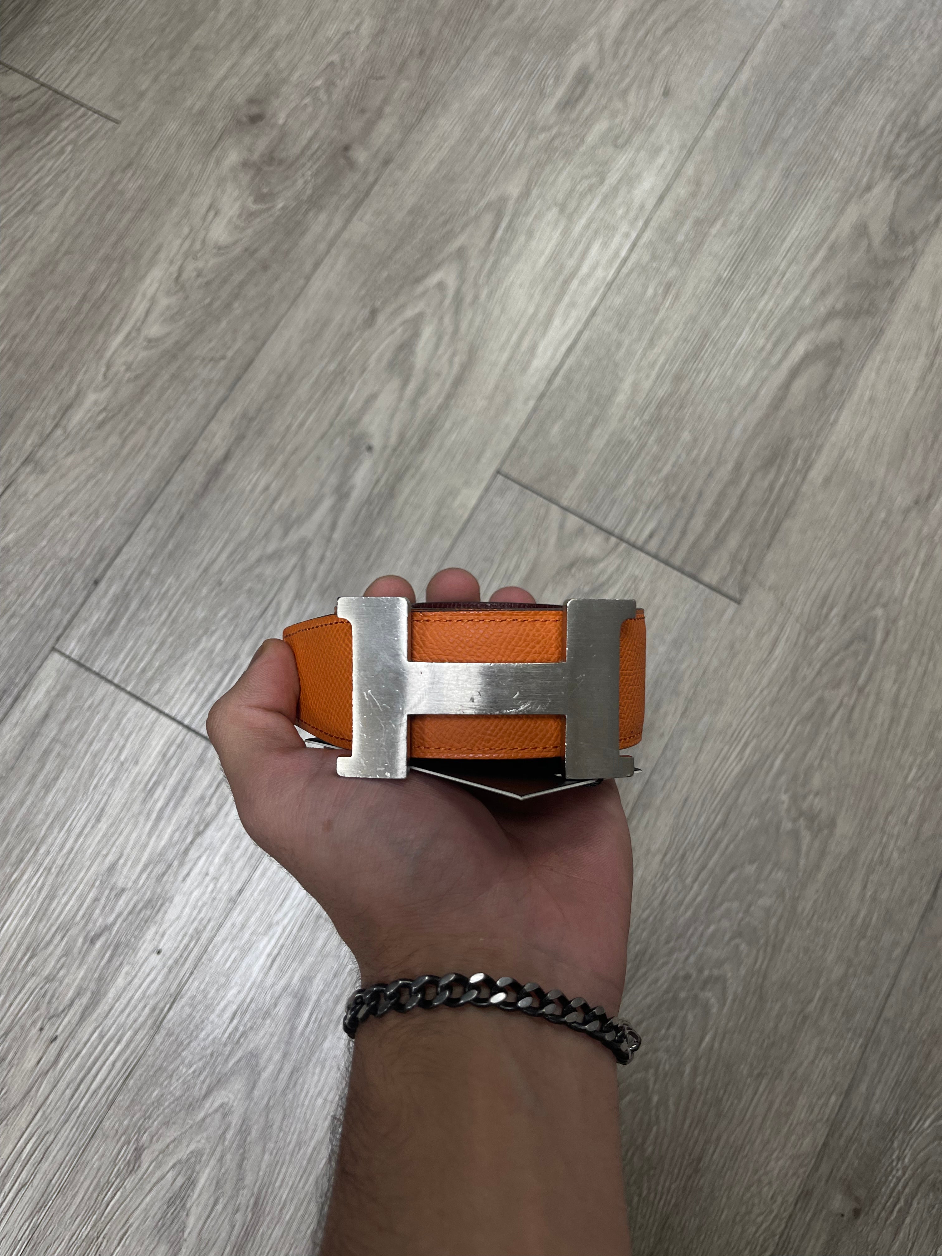 Hermes Orange Brown H Buckle Belt