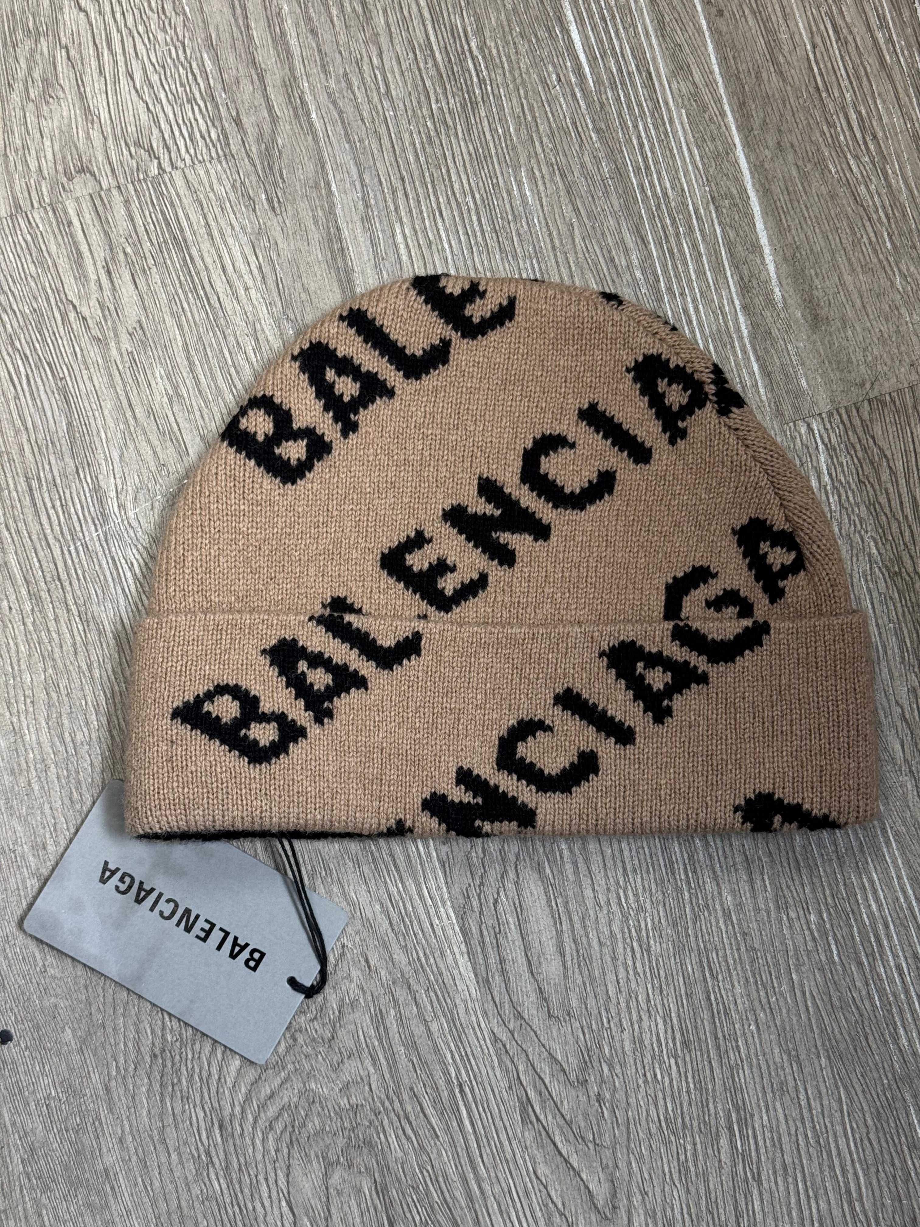 Balenciaga Tan Black Logo Beanie
