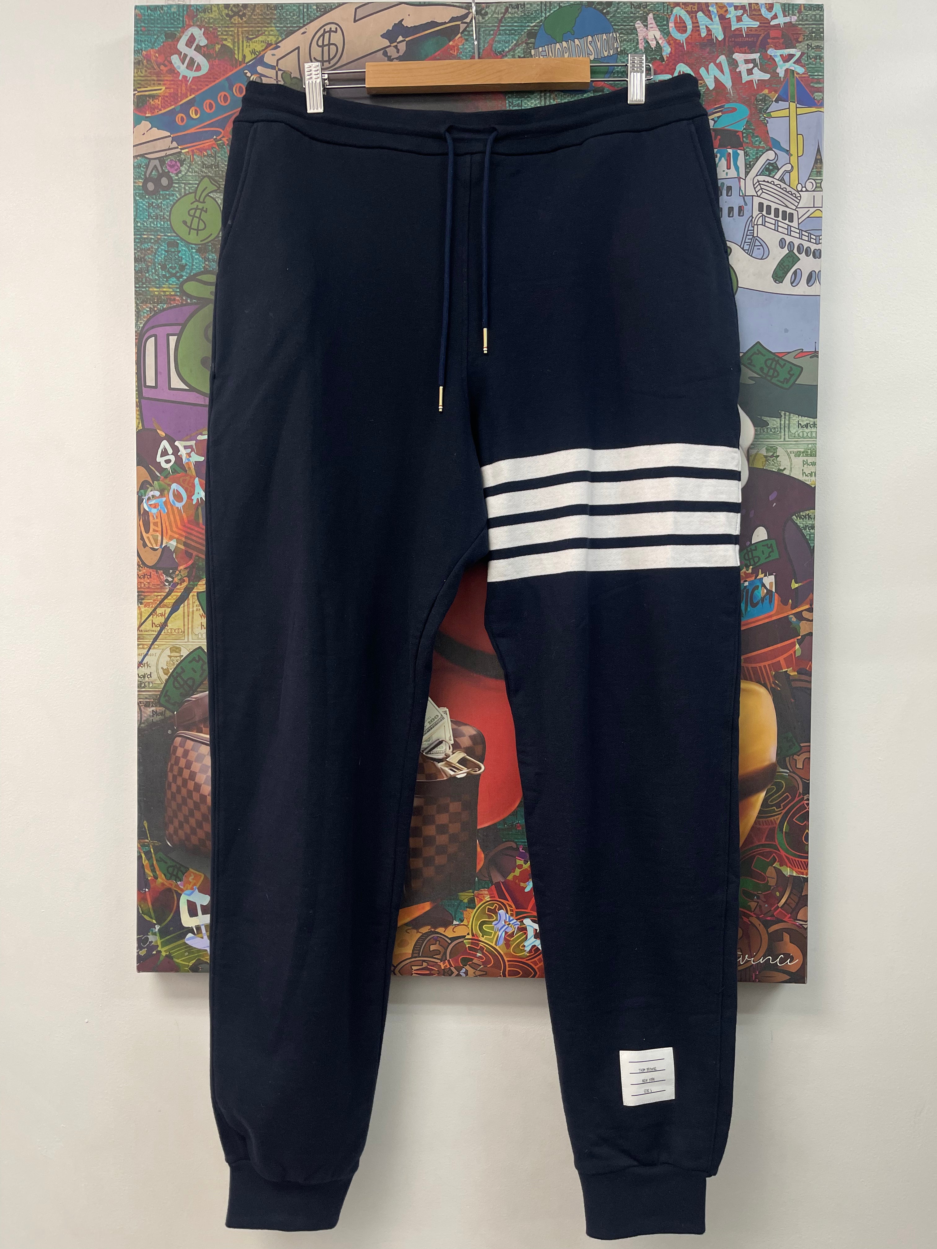 Thom Browne Navy White Bar Logo Sweats (6)