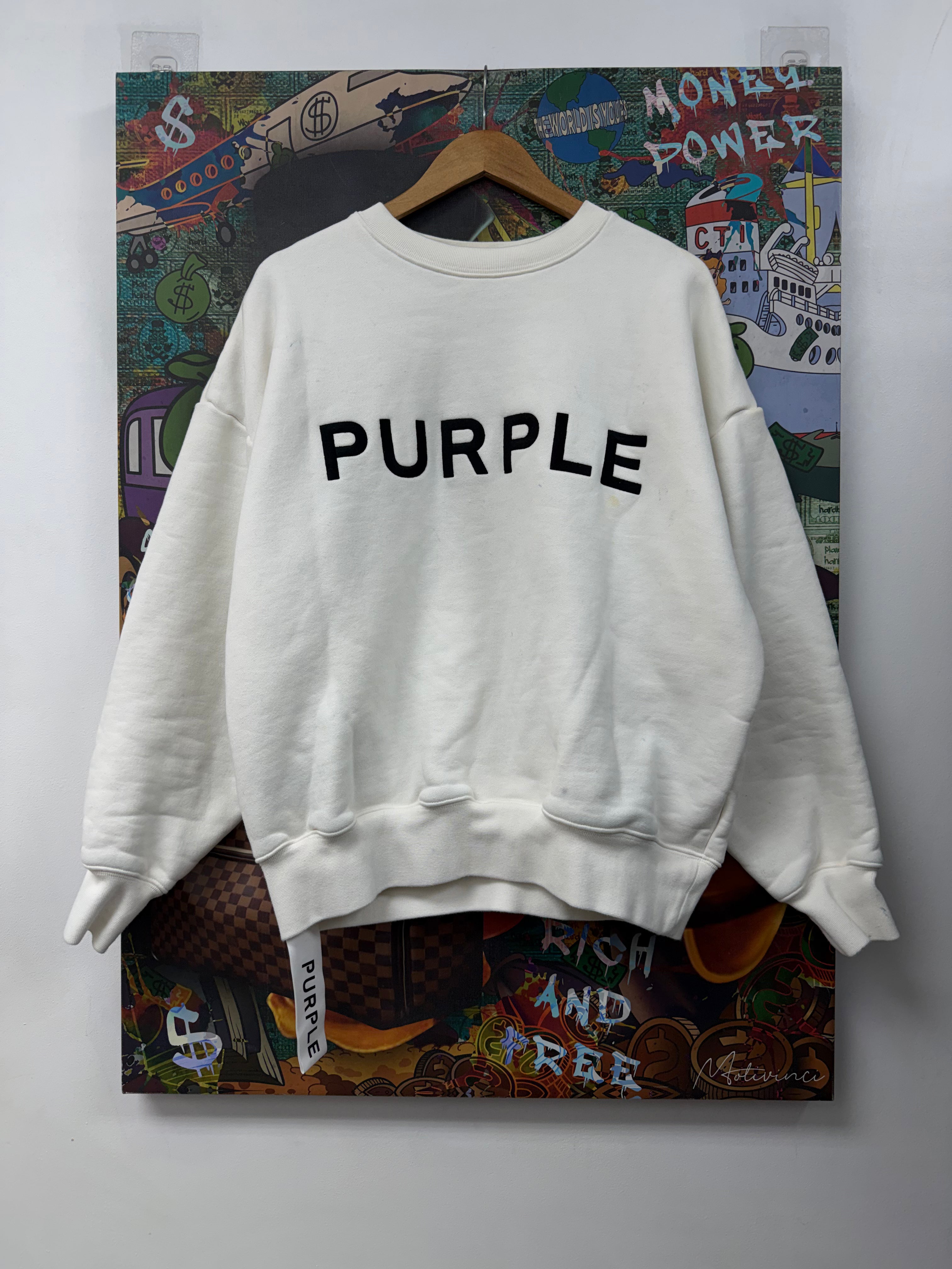 Purple Brand White Black Chest Logo Crewneck