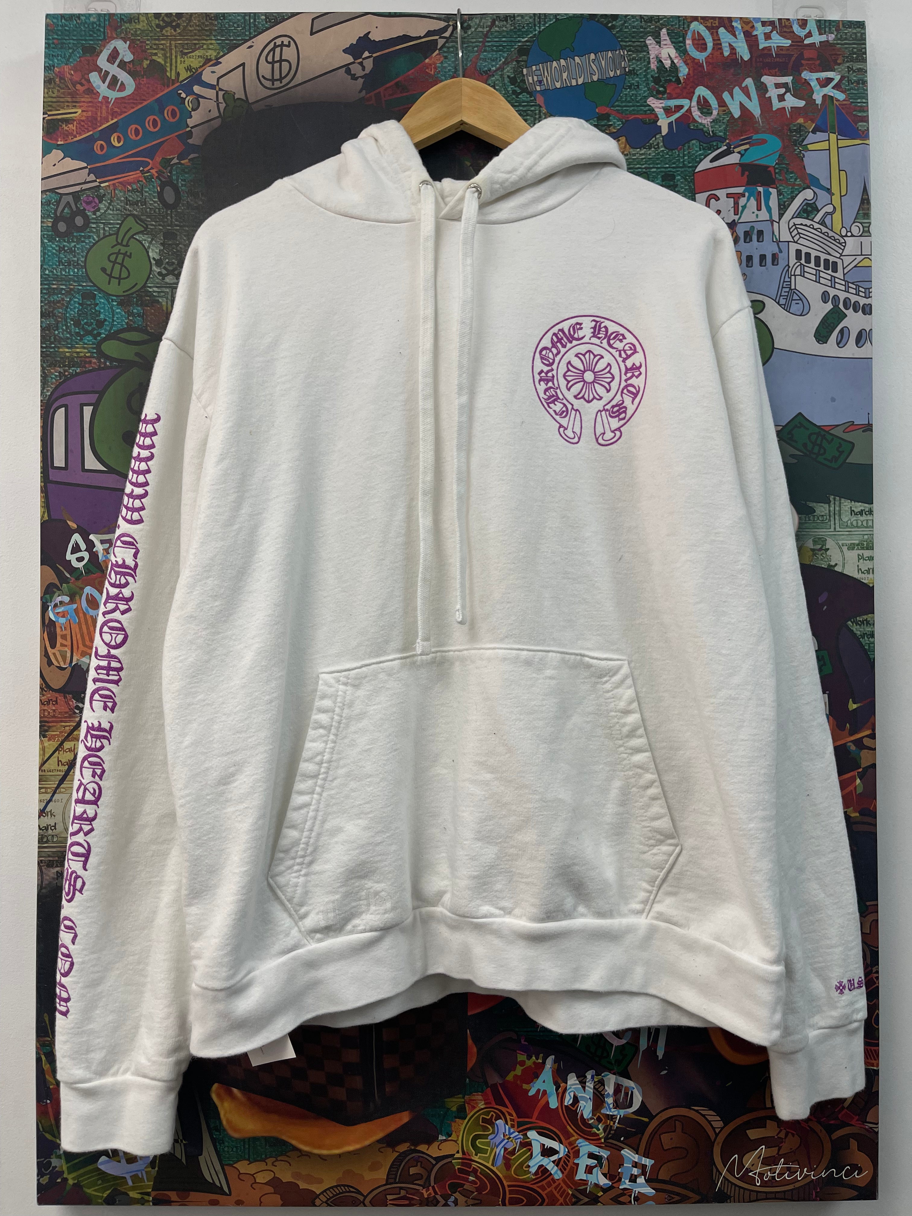 Chrome Hearts White Purple Glitter Horseshoe Hoodie