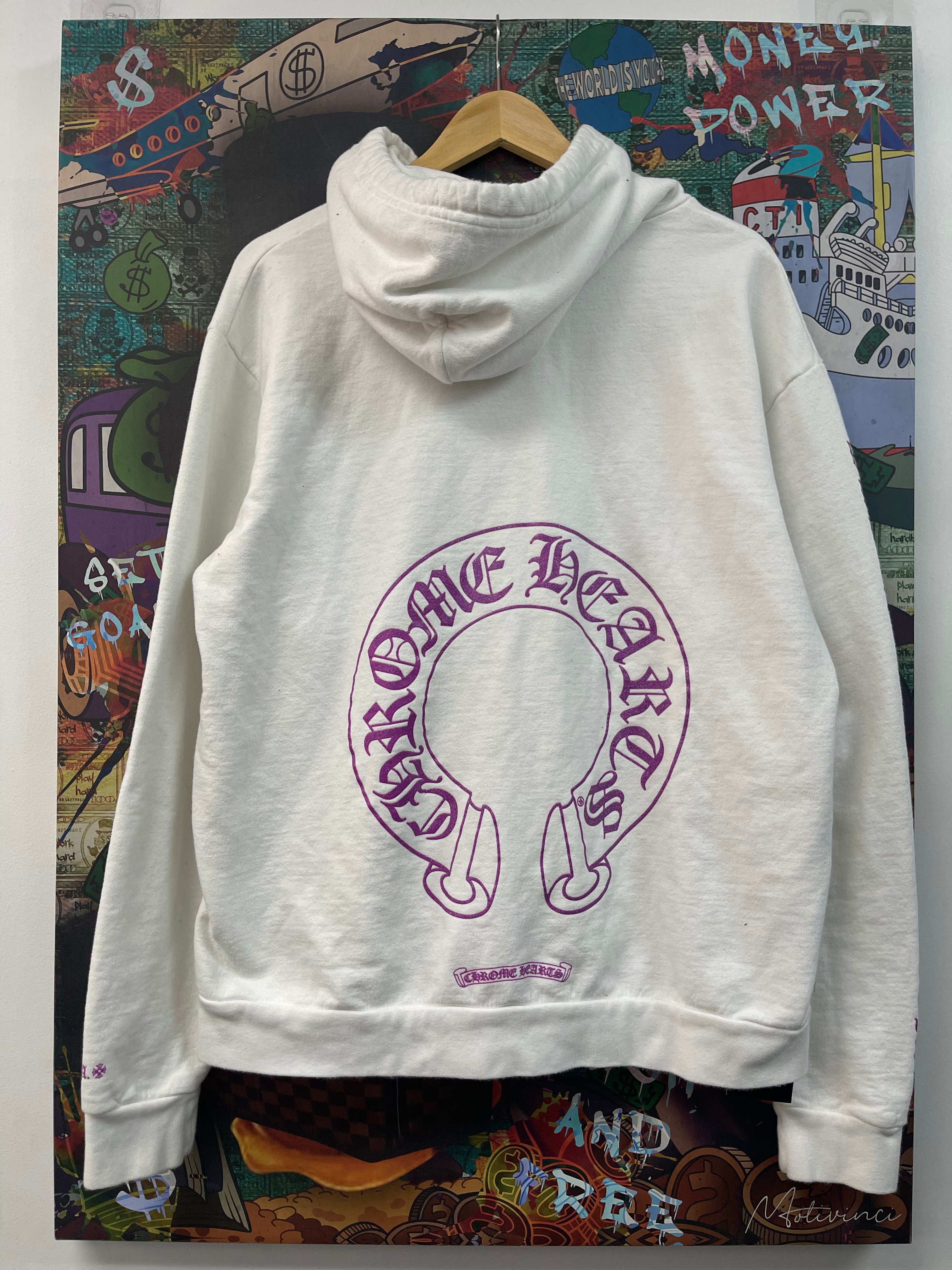 Chrome Hearts White Purple Glitter Horseshoe Hoodie