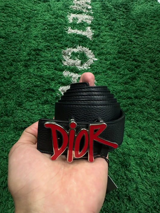 Dior Belt Red Black Strap Used OS N/A