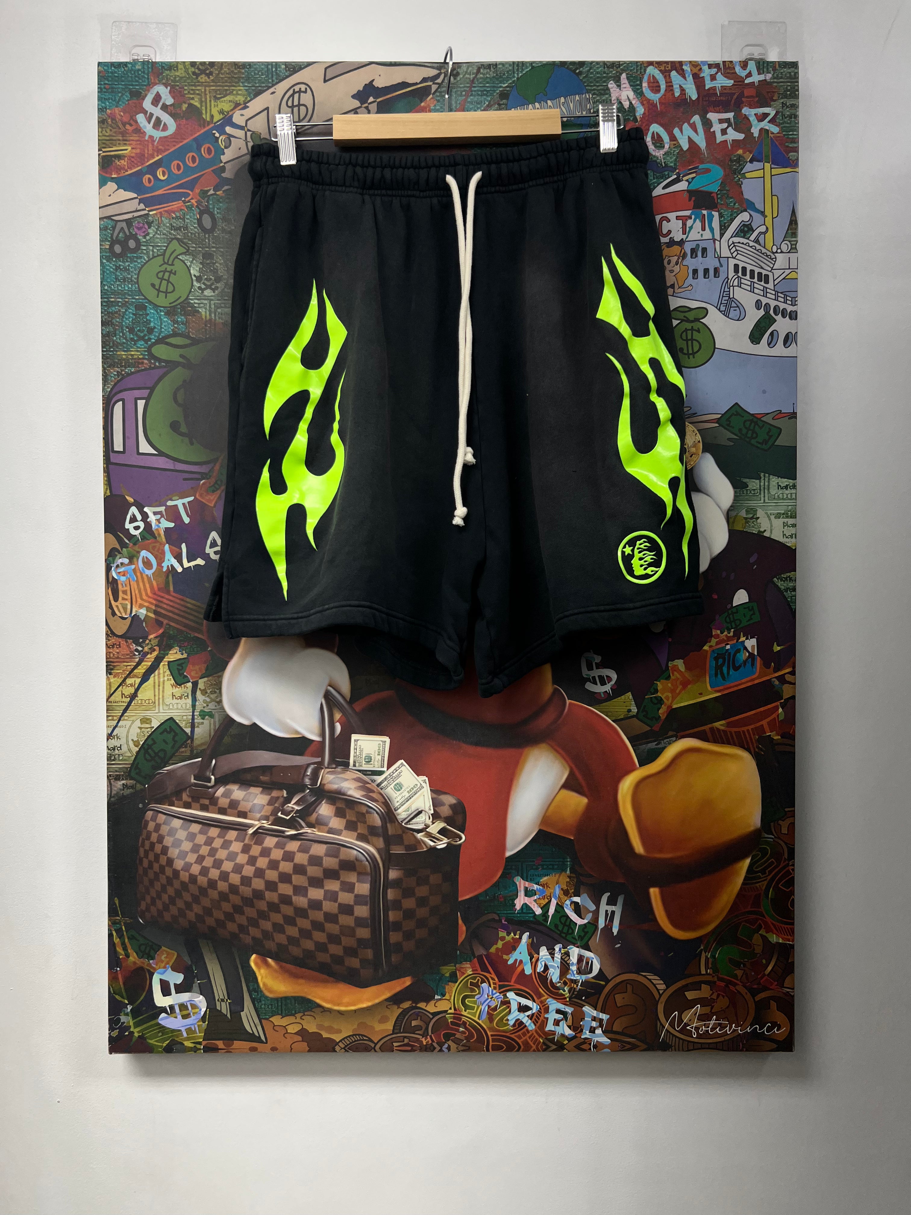 Hellstar Black Neon Future Flames Shorts