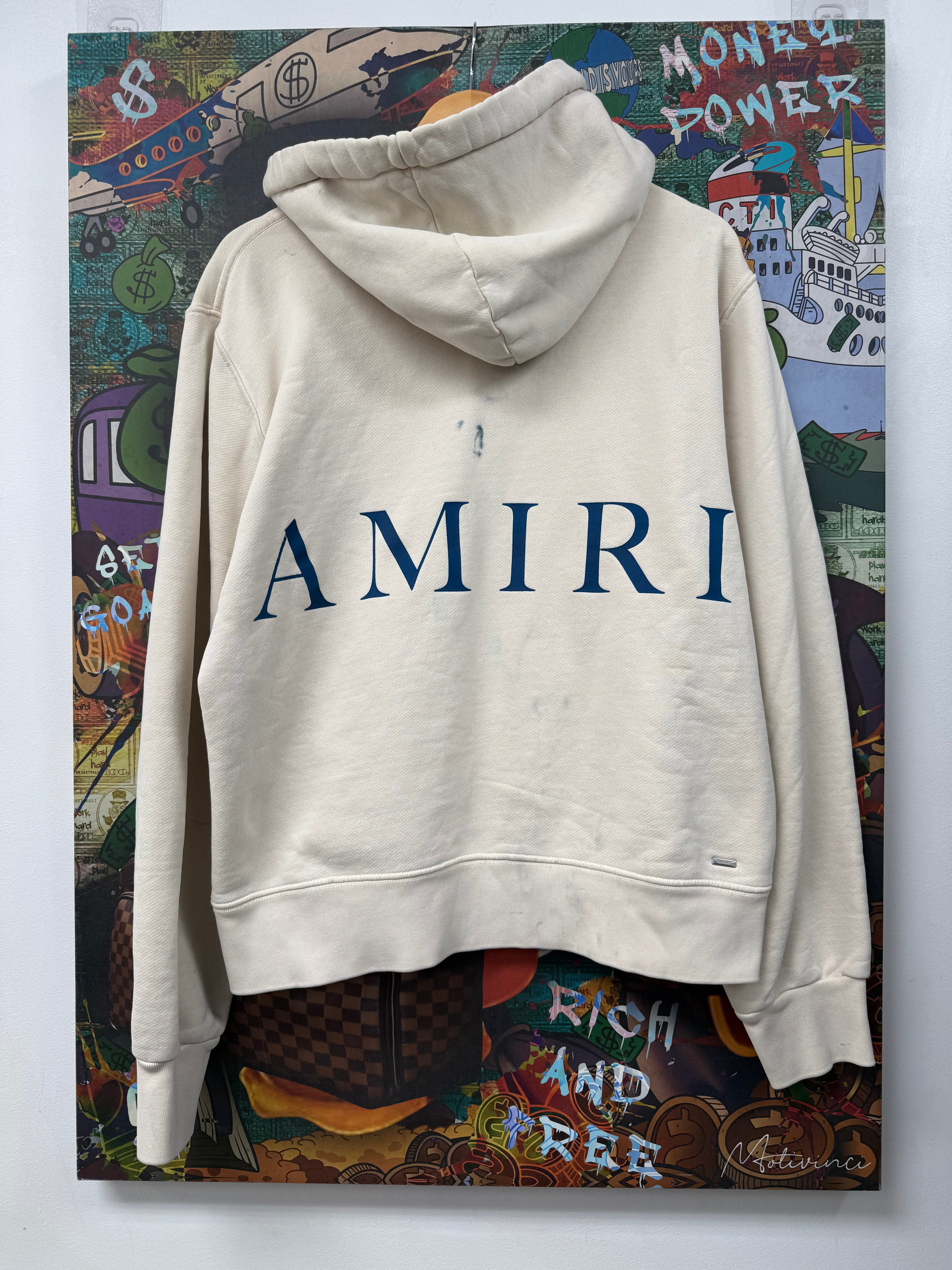 Amiri Cream Blue Core Logo Hoodie