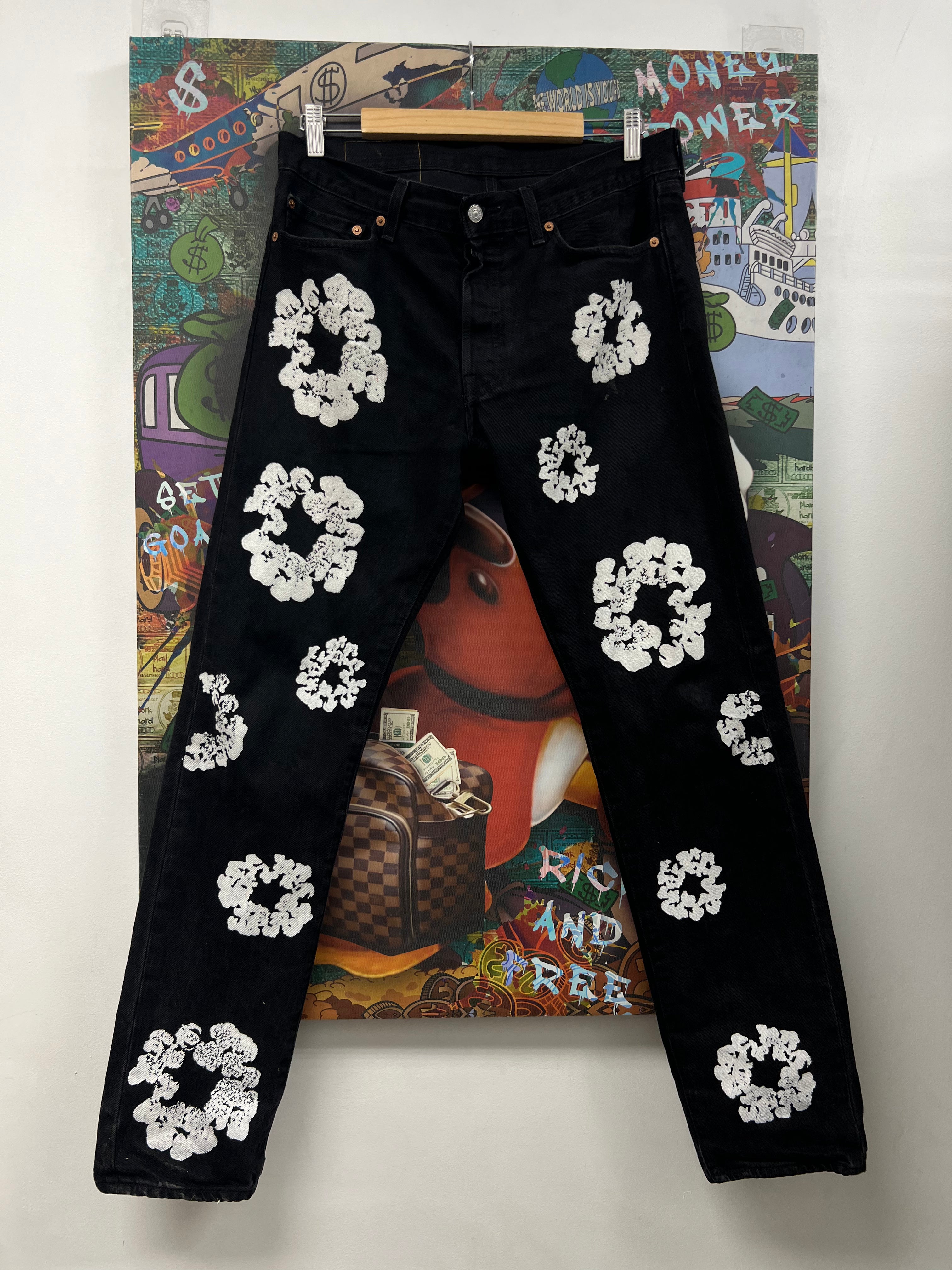 Denim Tears Black Wash White Wreath Jeans