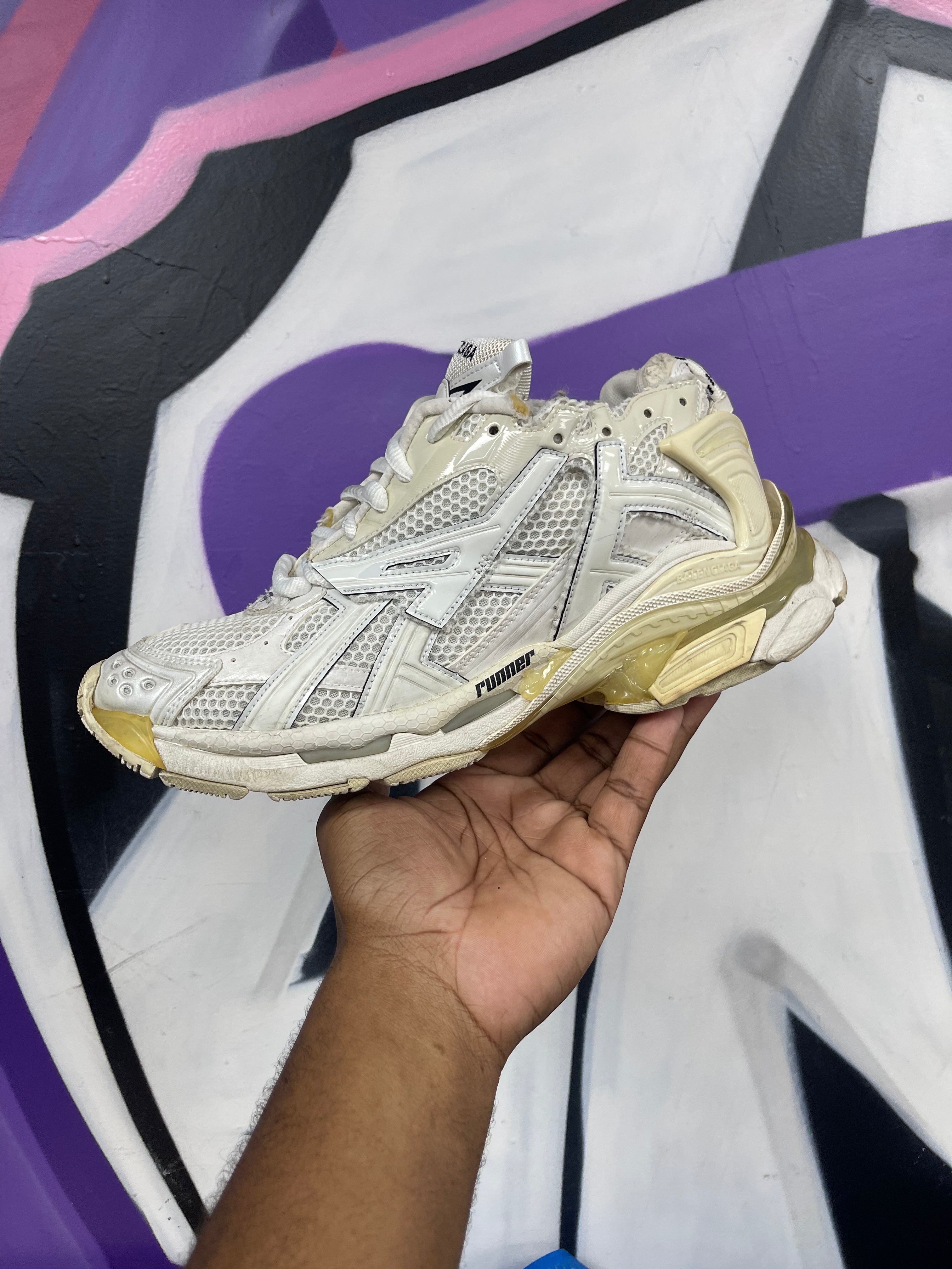 Balenciaga White Cream Runner Sneakers