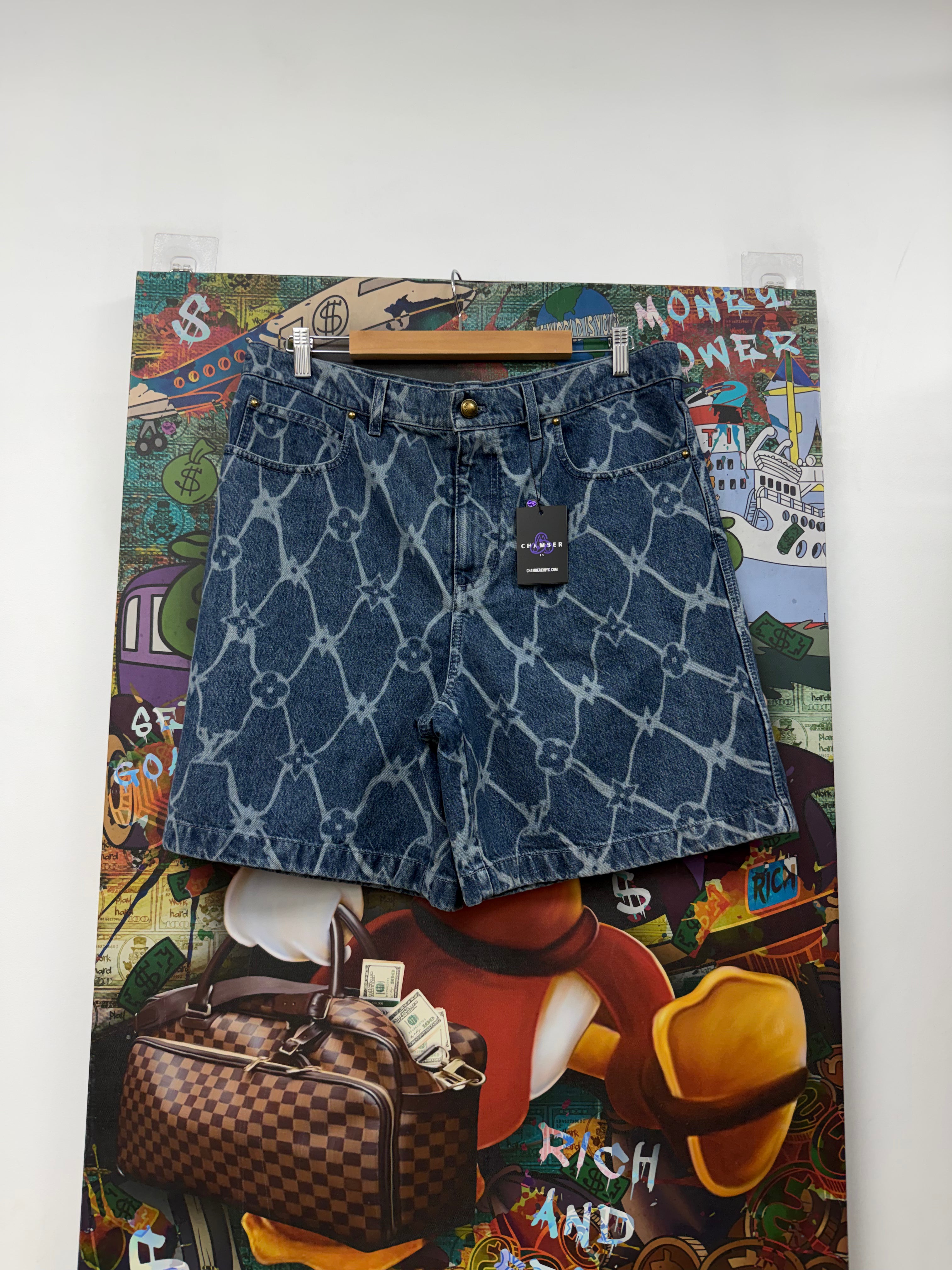 Louis Vuitton Light Wash Denim Fishnet Shorts
