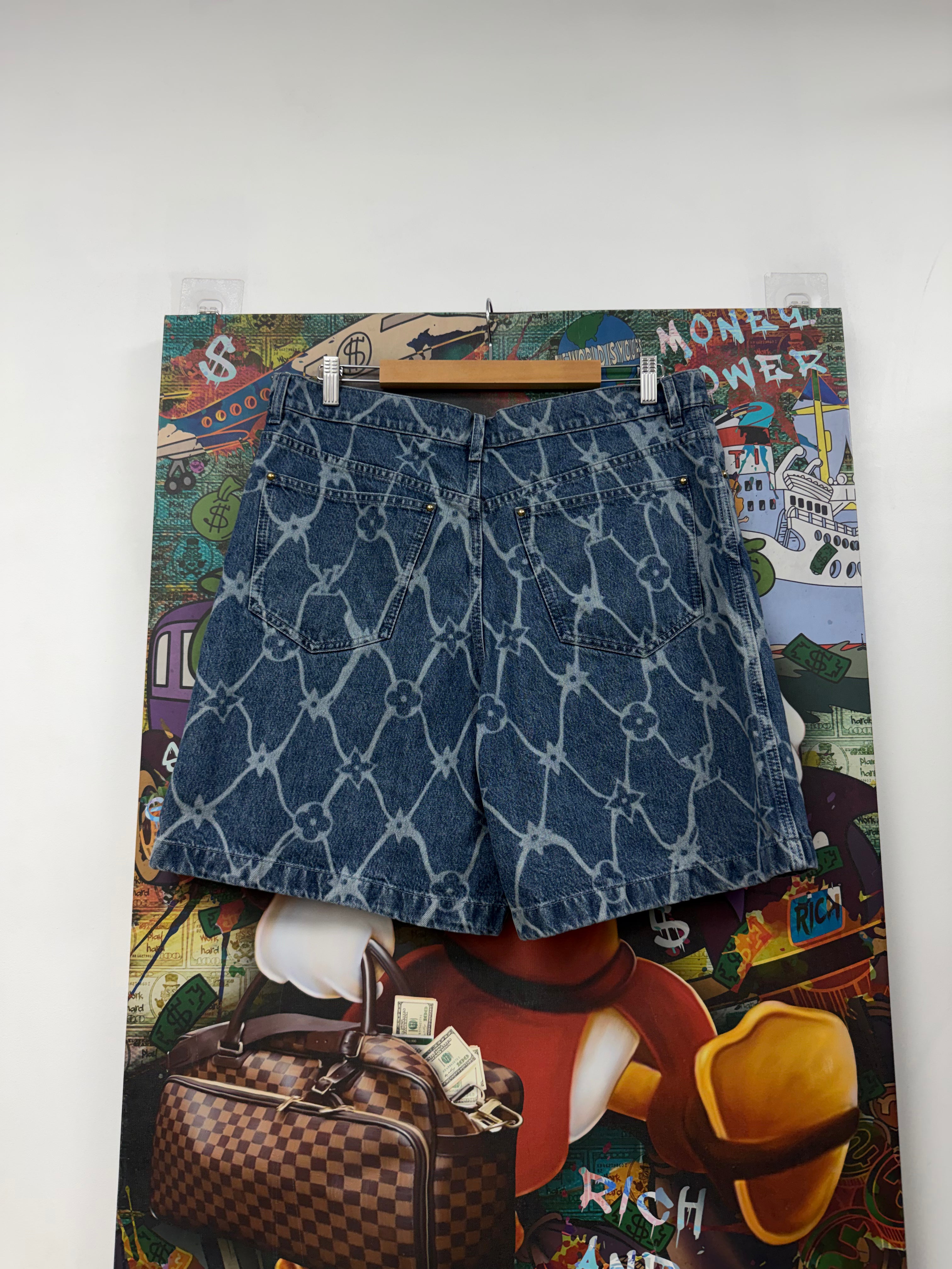 Louis Vuitton Light Wash Denim Fishnet Shorts