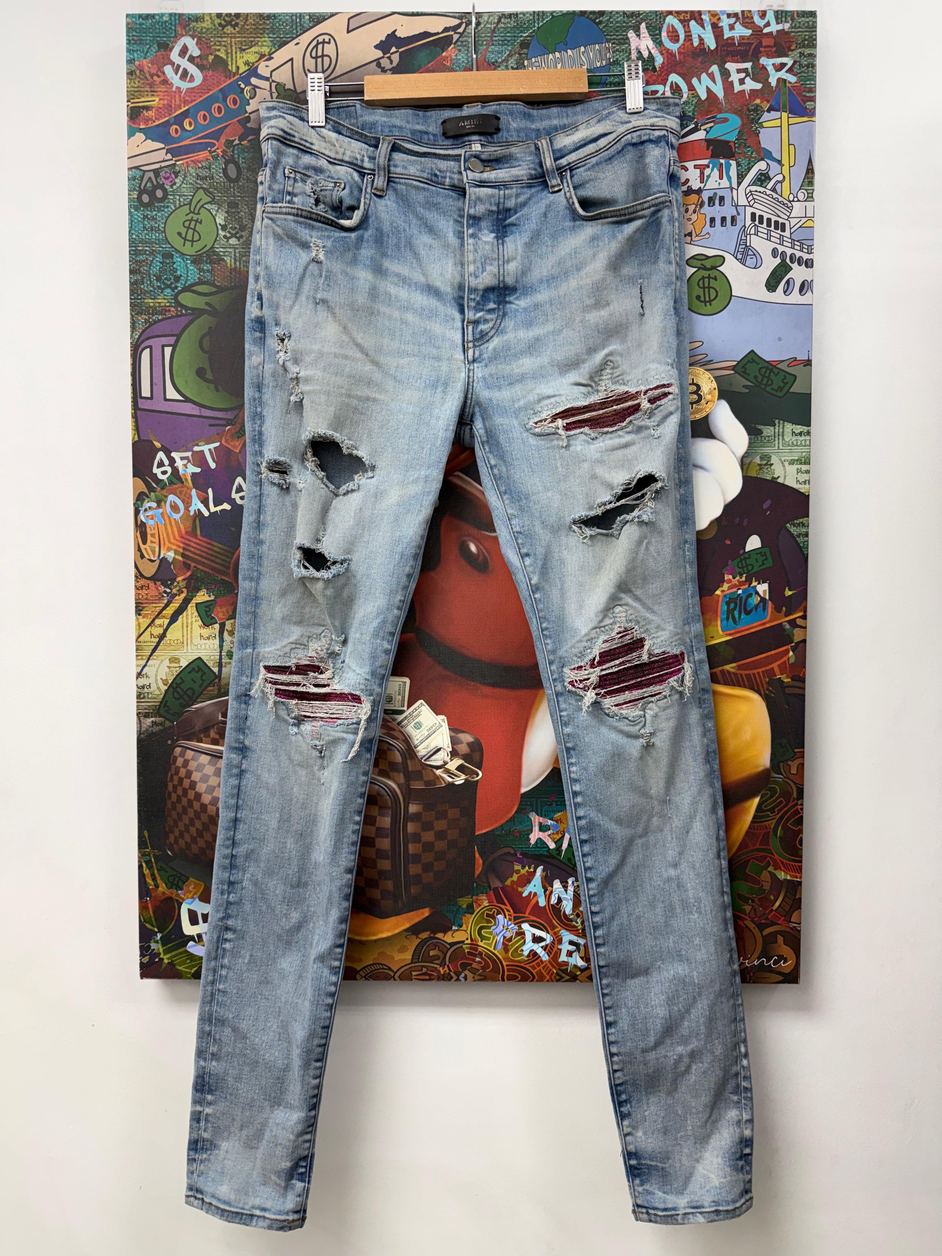 Amiri Mx1 Lightwash Pink Crackle Jeans