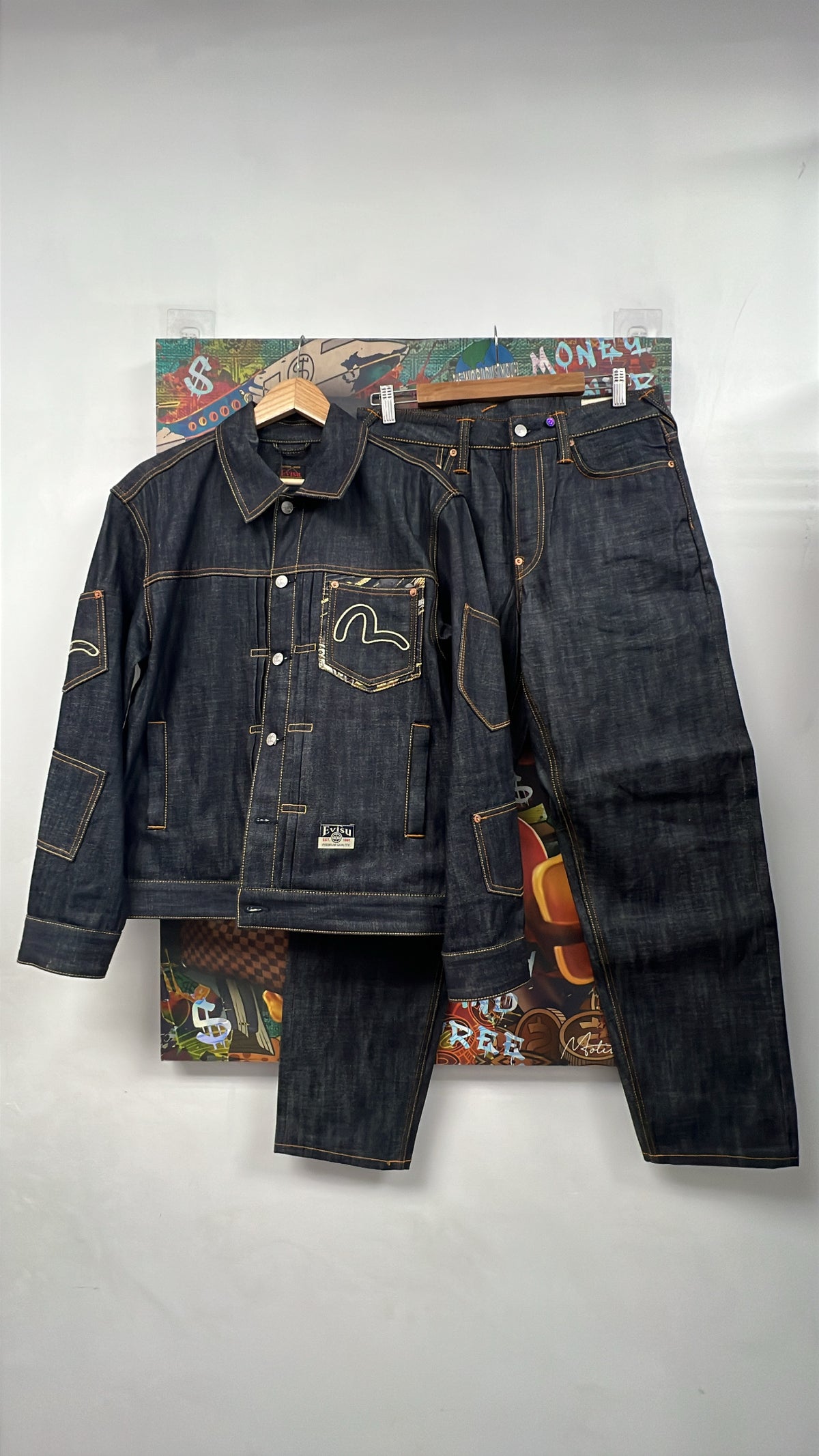 Evisu Navy Multi Patch Barcode Daicock Set