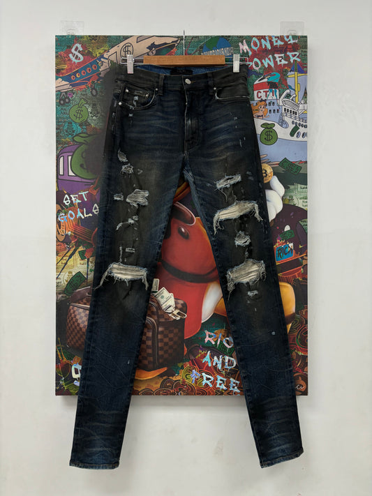Amiri Jeans Dark Wash Wool Patch Used 31