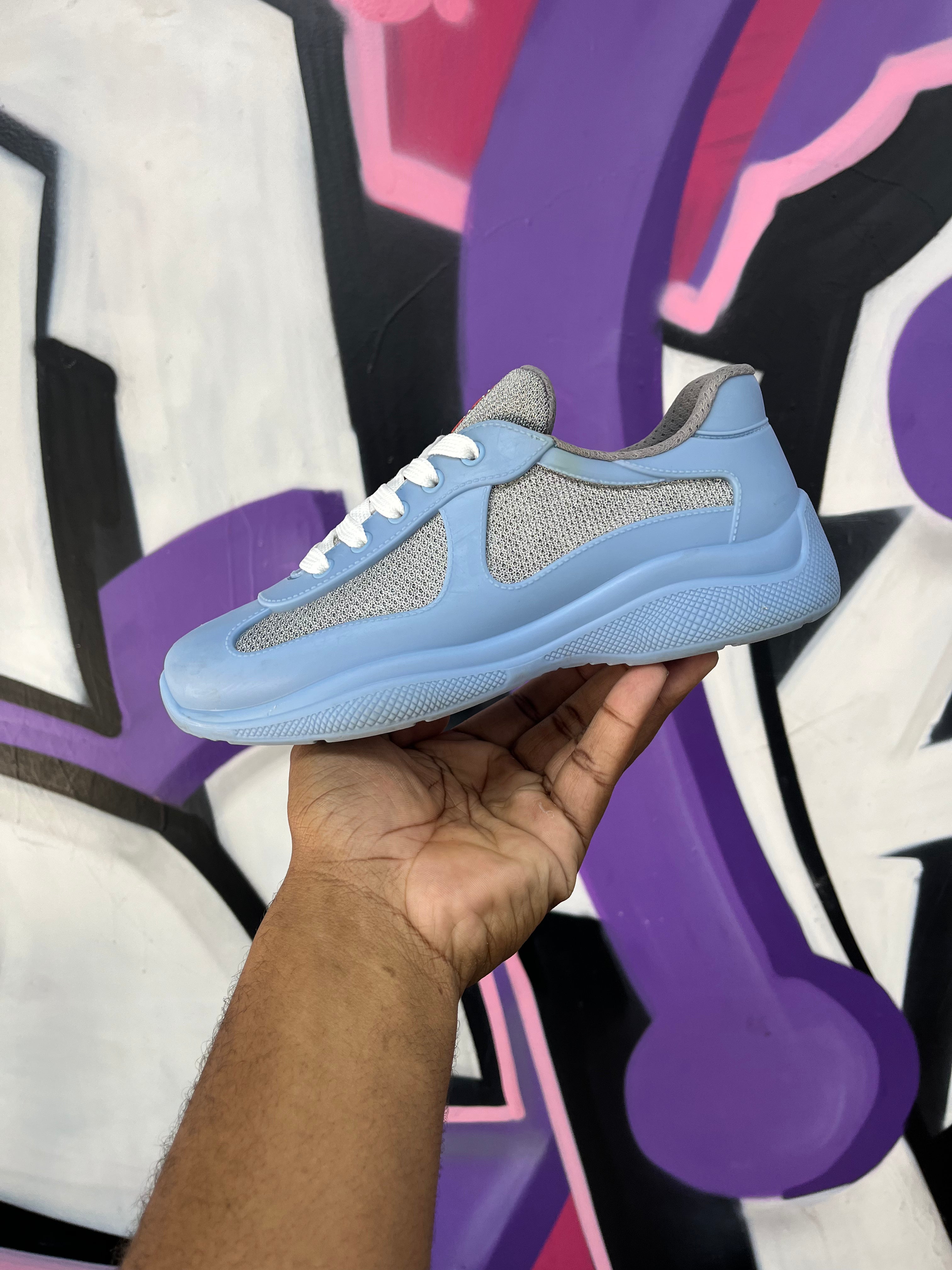 Prada Baby Blue Grey Rubber Cups Sneakers