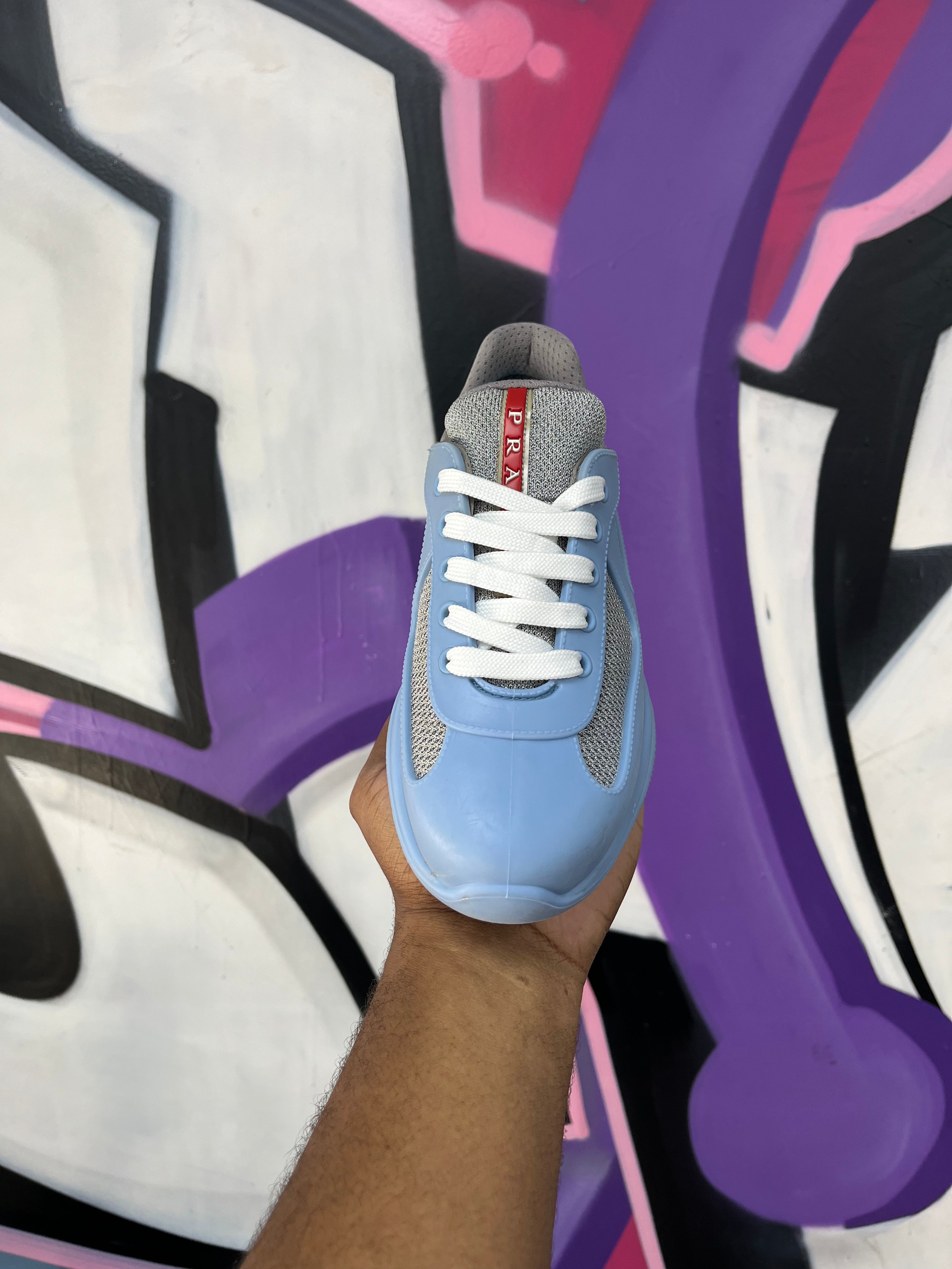 Prada Baby Blue Grey Rubber Cups Sneakers