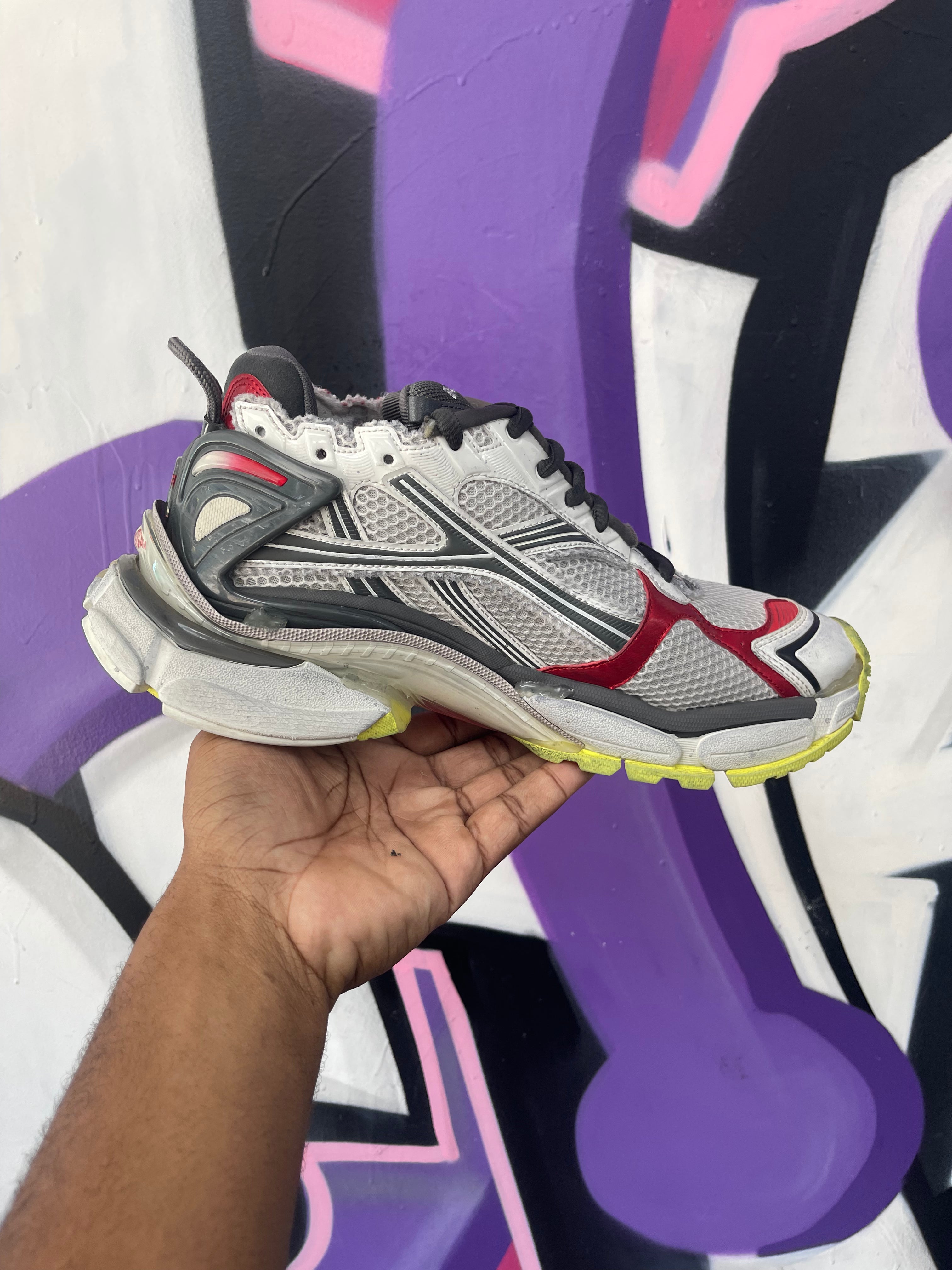 Balenciaga Grey Red Lime Runner Sneakers