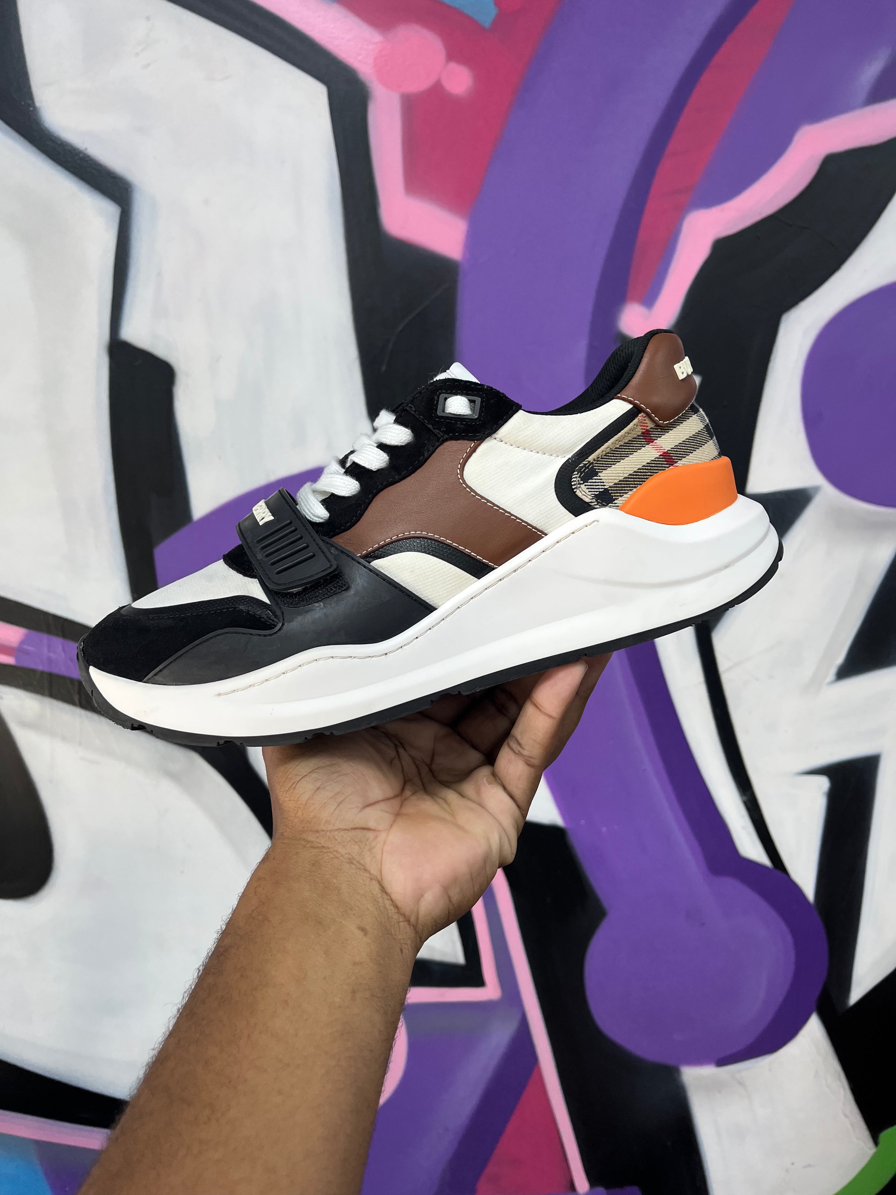 Burberry White Black Brown Orange Ramsey Sneakers