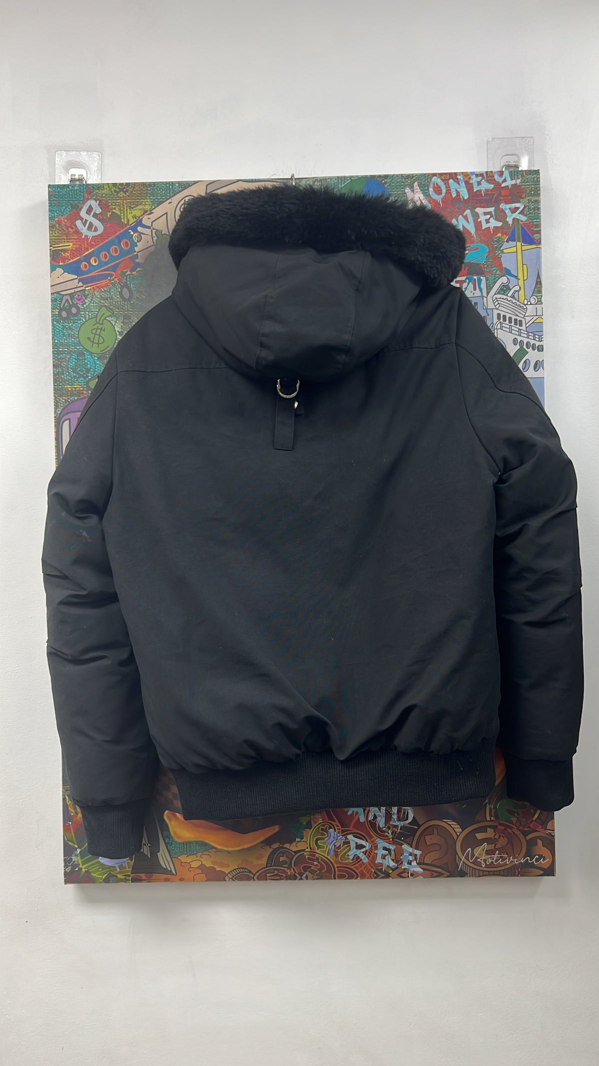 Moose Knuckles Black Fur Bomber Jacket