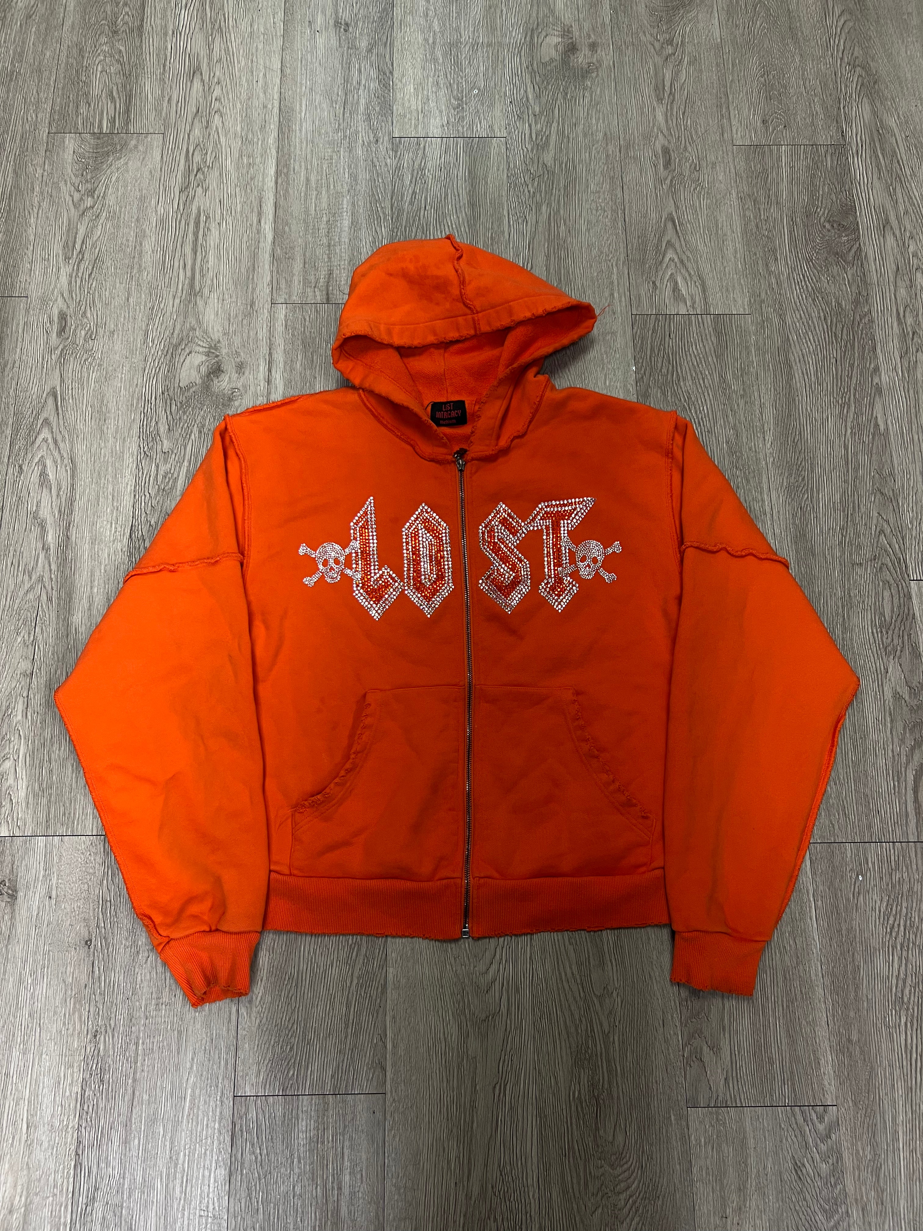 Lost Intricacy Orange Rhinestone Zip Up