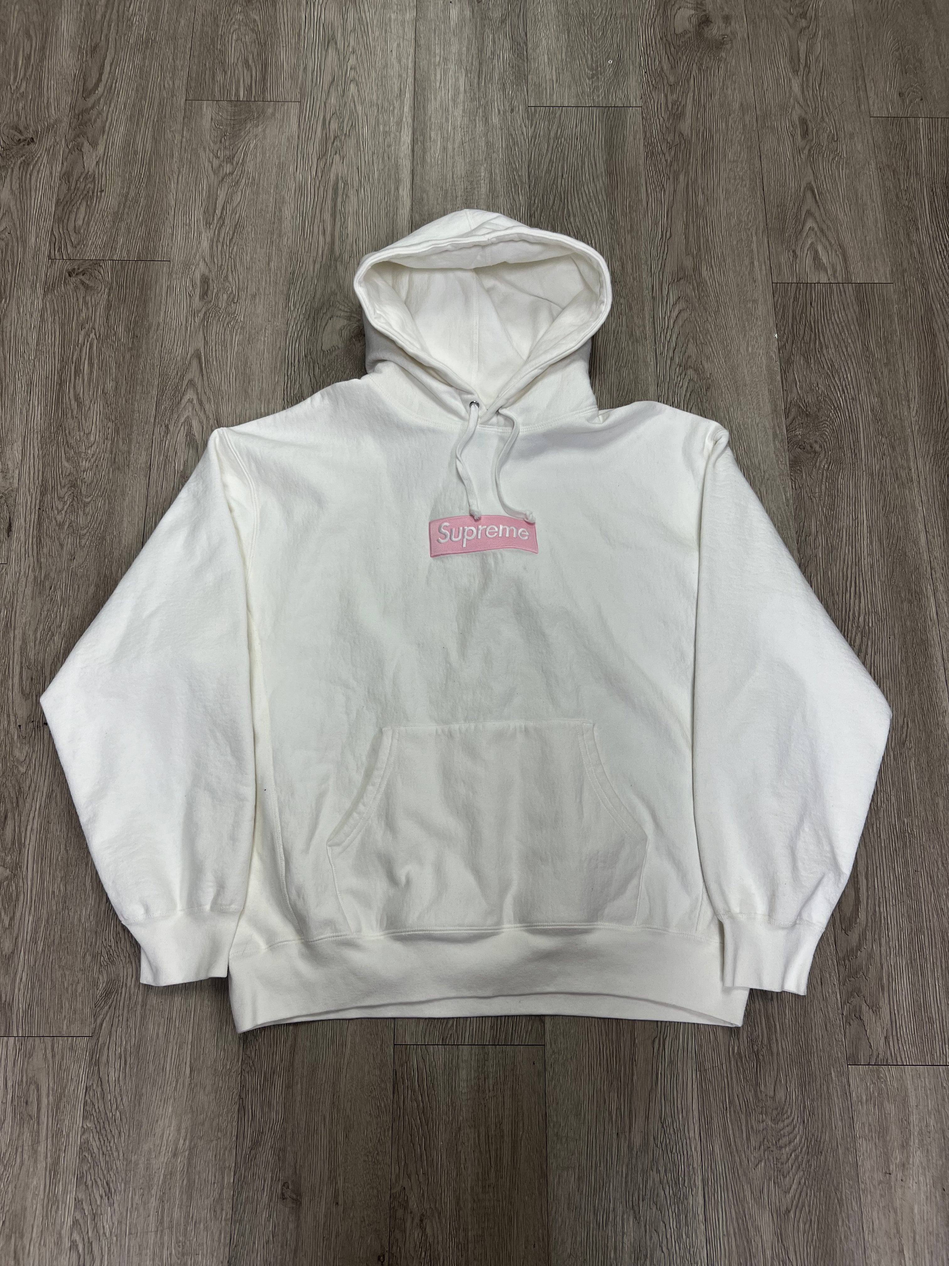 Supreme White Pink Box Logo Hoodie