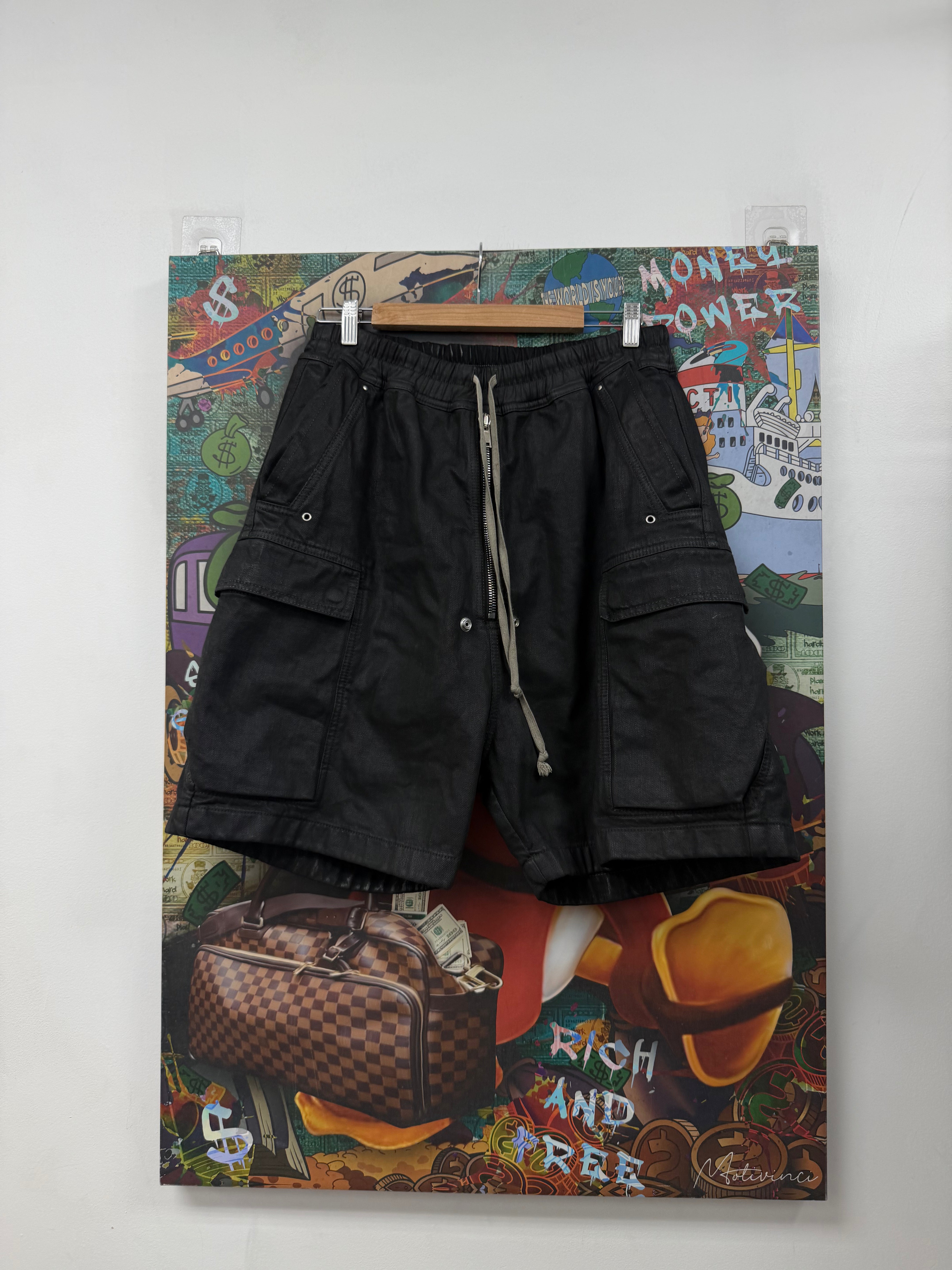 Rick Owens Black Wax Carego Bella Shorts