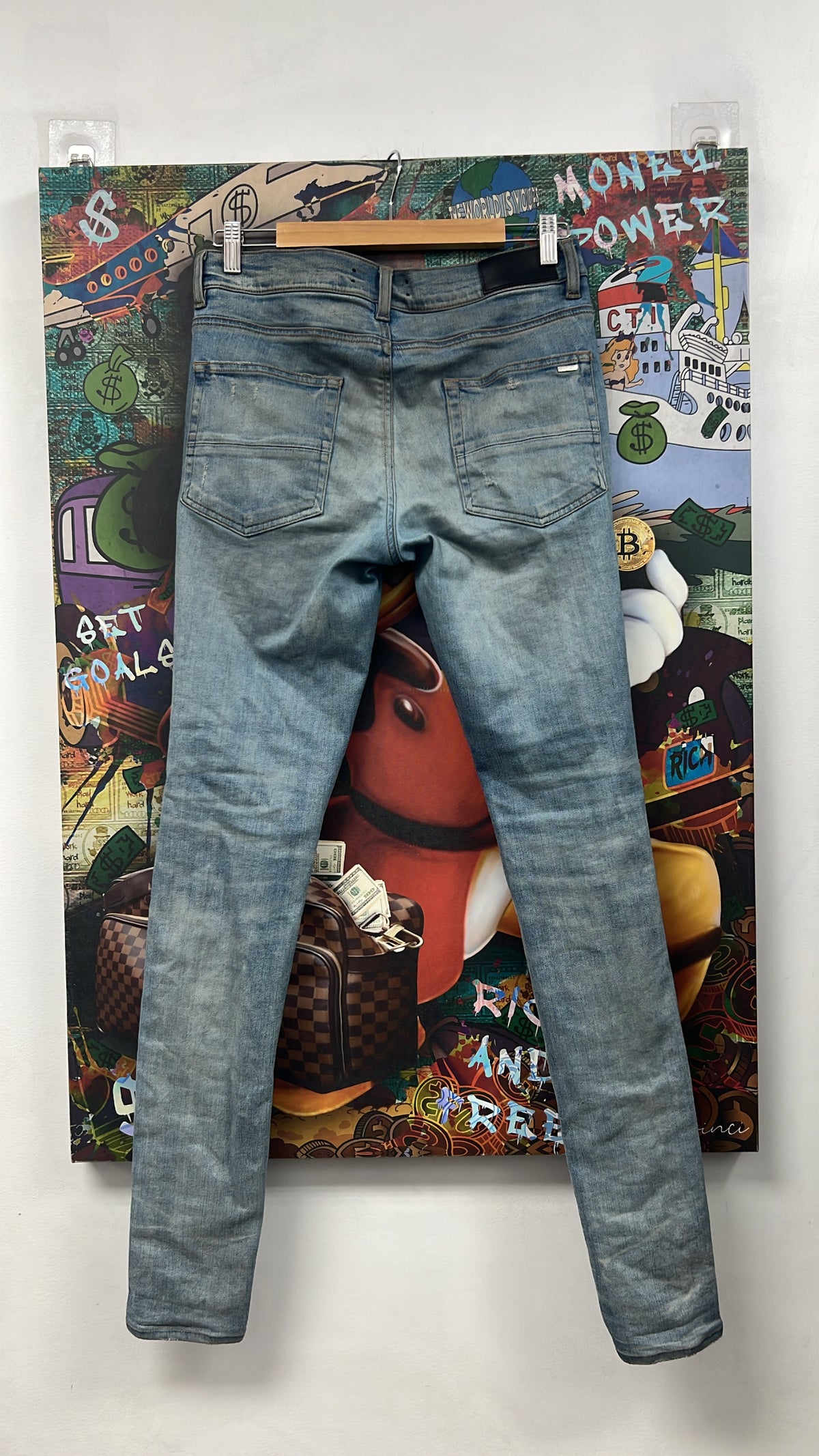 Amiri Mx1 Light Wash White Patch Jeans