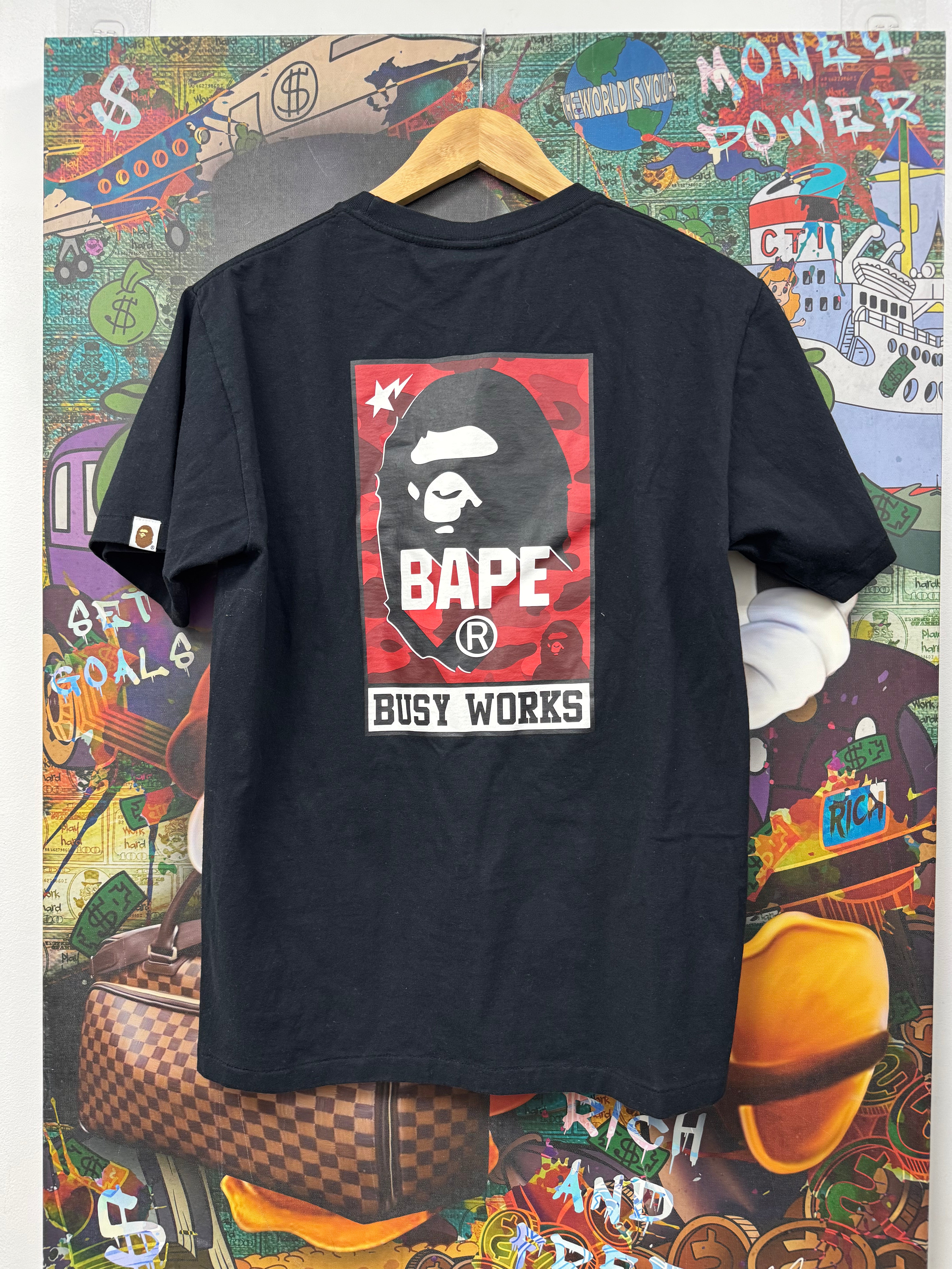 BAPE Black Red APE Head Camo Photo Tee