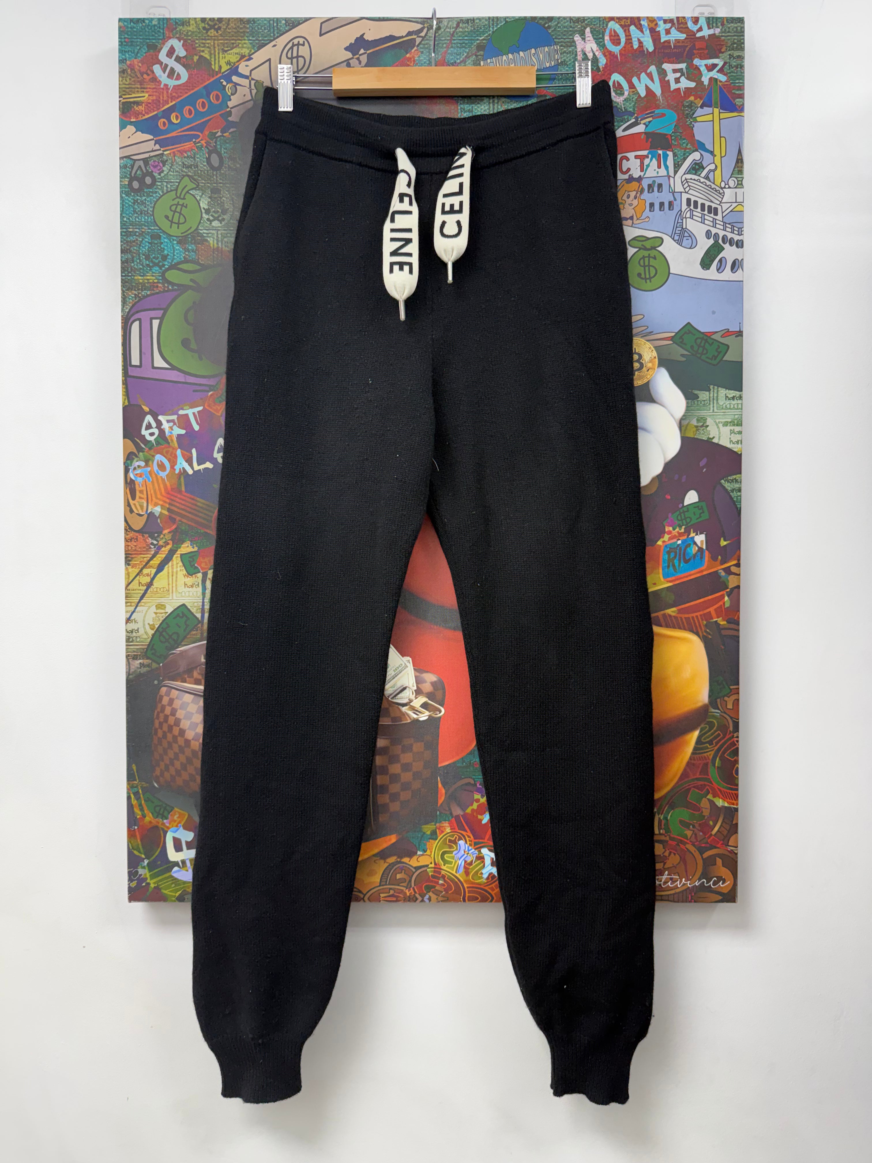 Celine Black Cashmere Drawstring Logo Sweats