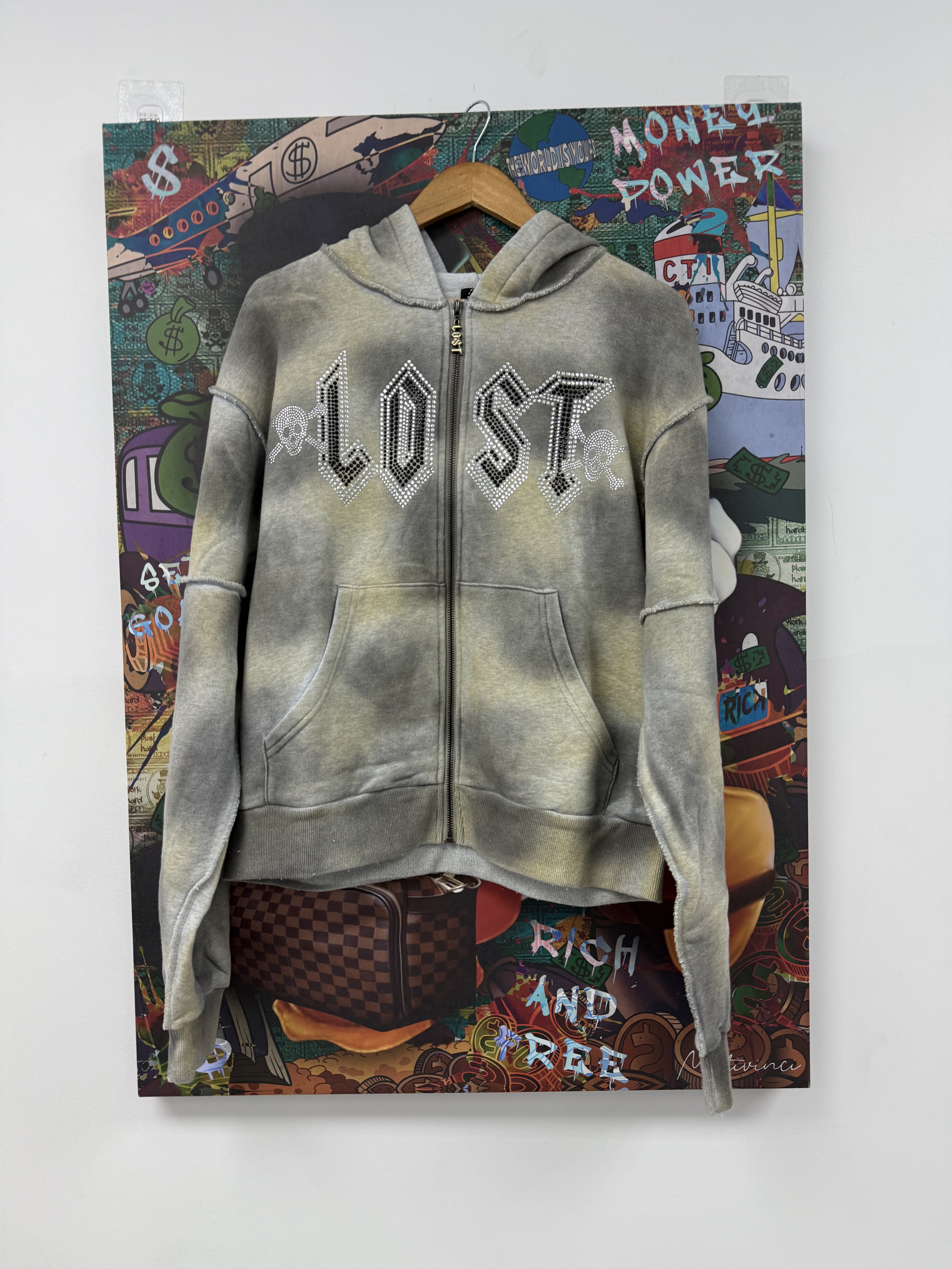 Lost Intricacy Zip Up Grey Rhinestone