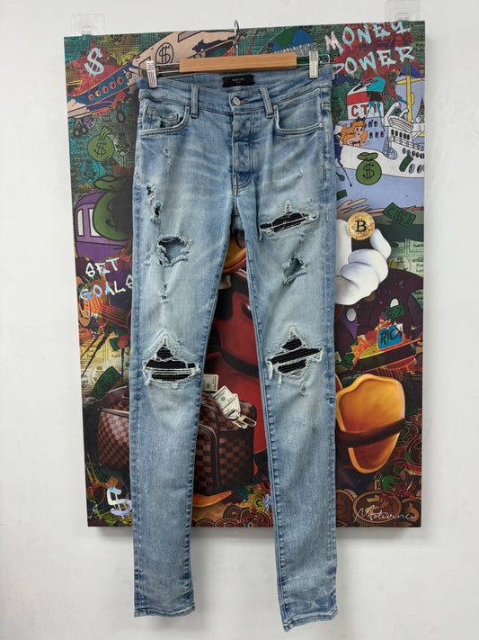 Amiri Jeans MX1 Light Wash Black Patch Used 28 N/A