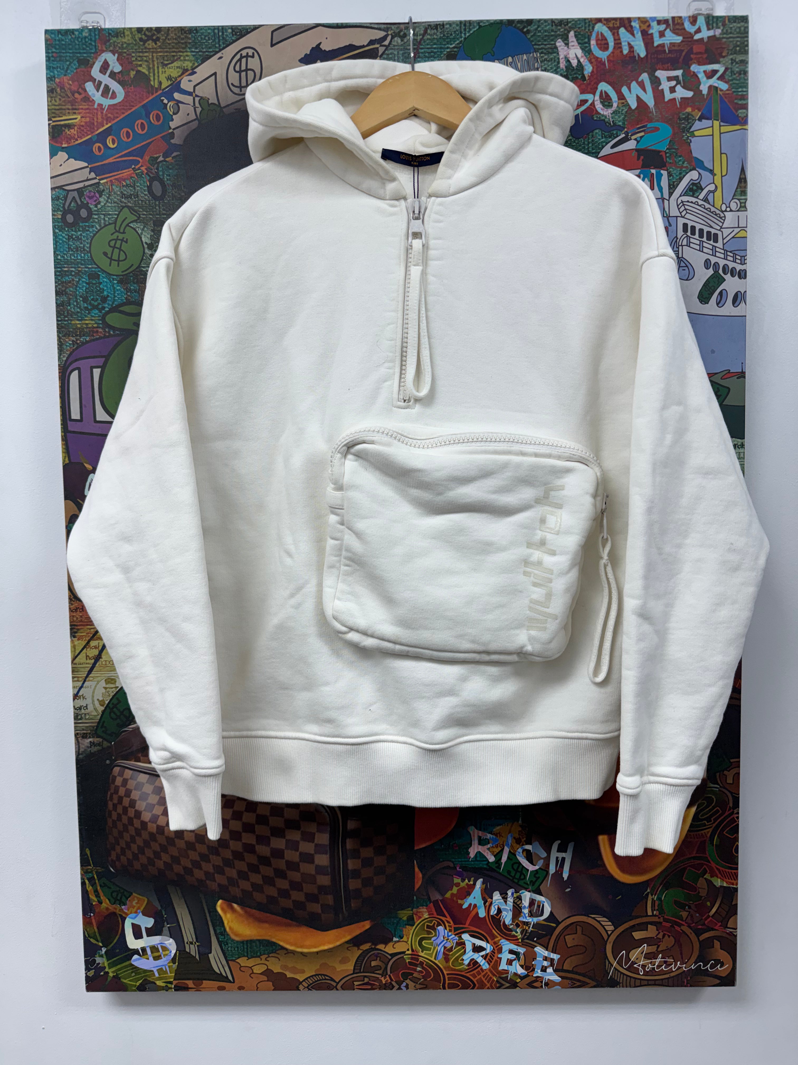 Louis Vuitton White Cargo Pocket Half Zip Hoodie