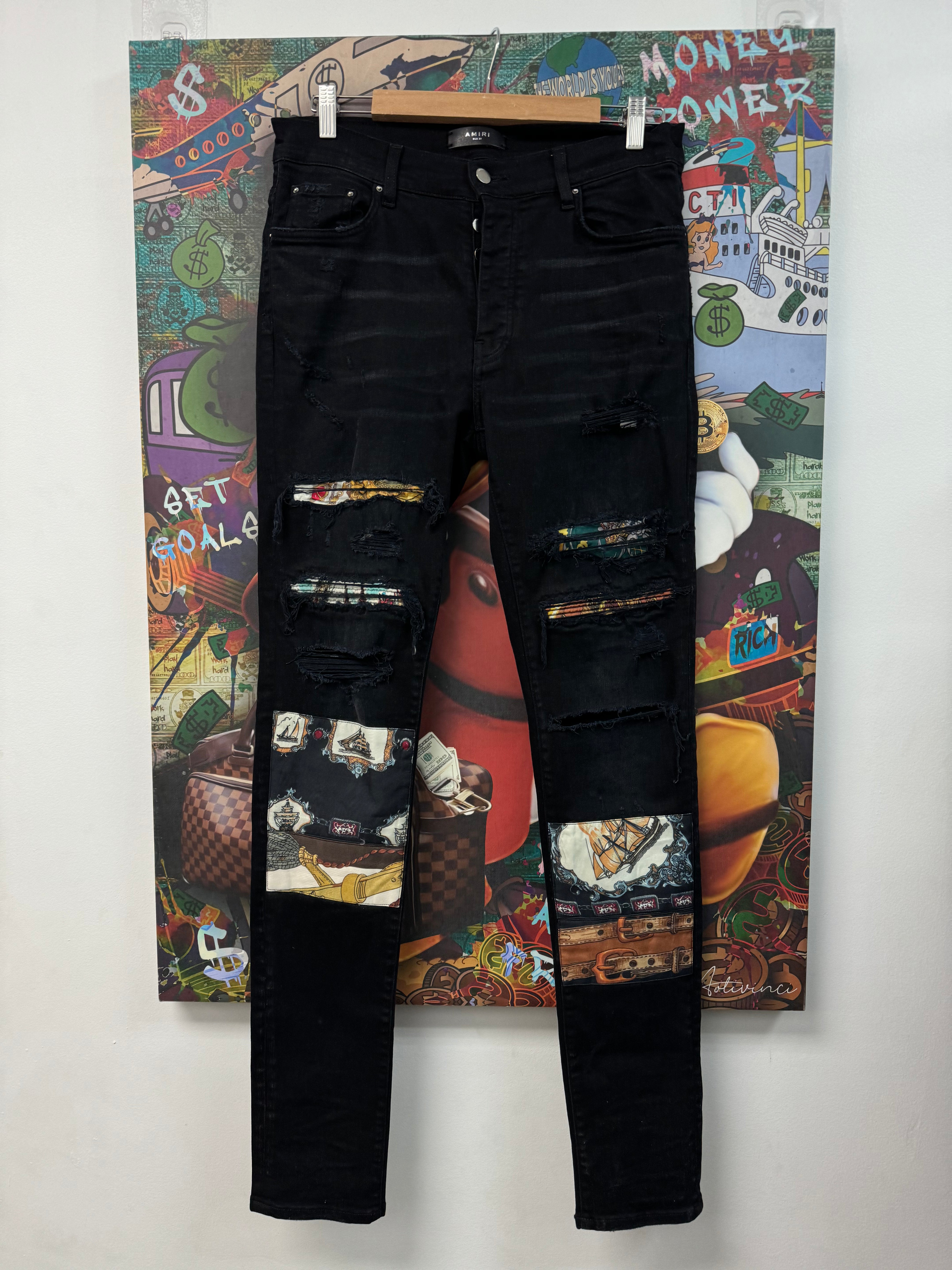 Amiri Black Wash Art Patchwork Jeans