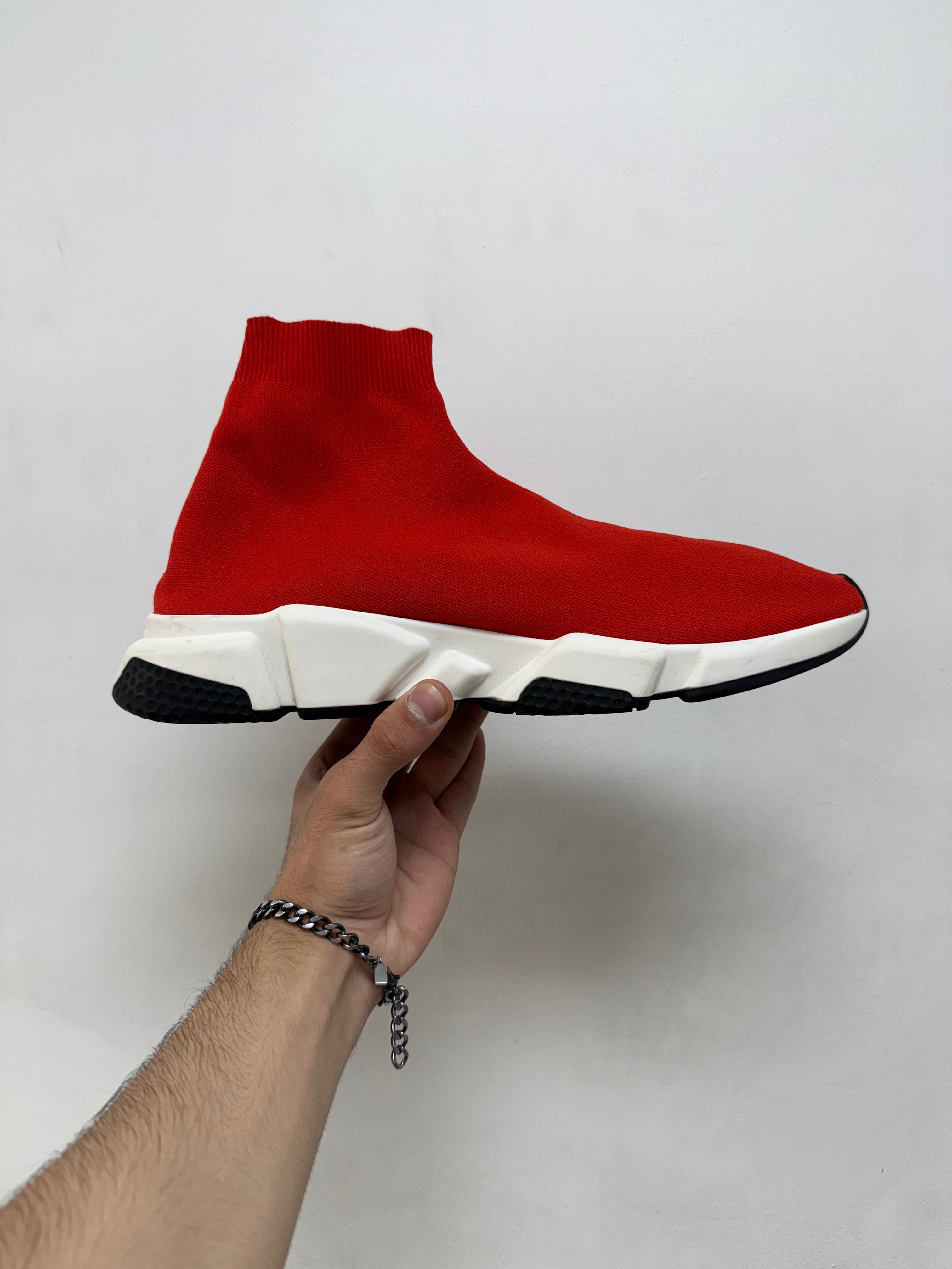 Balenciaga Red Black BB Logo Sock Runner Sneakers