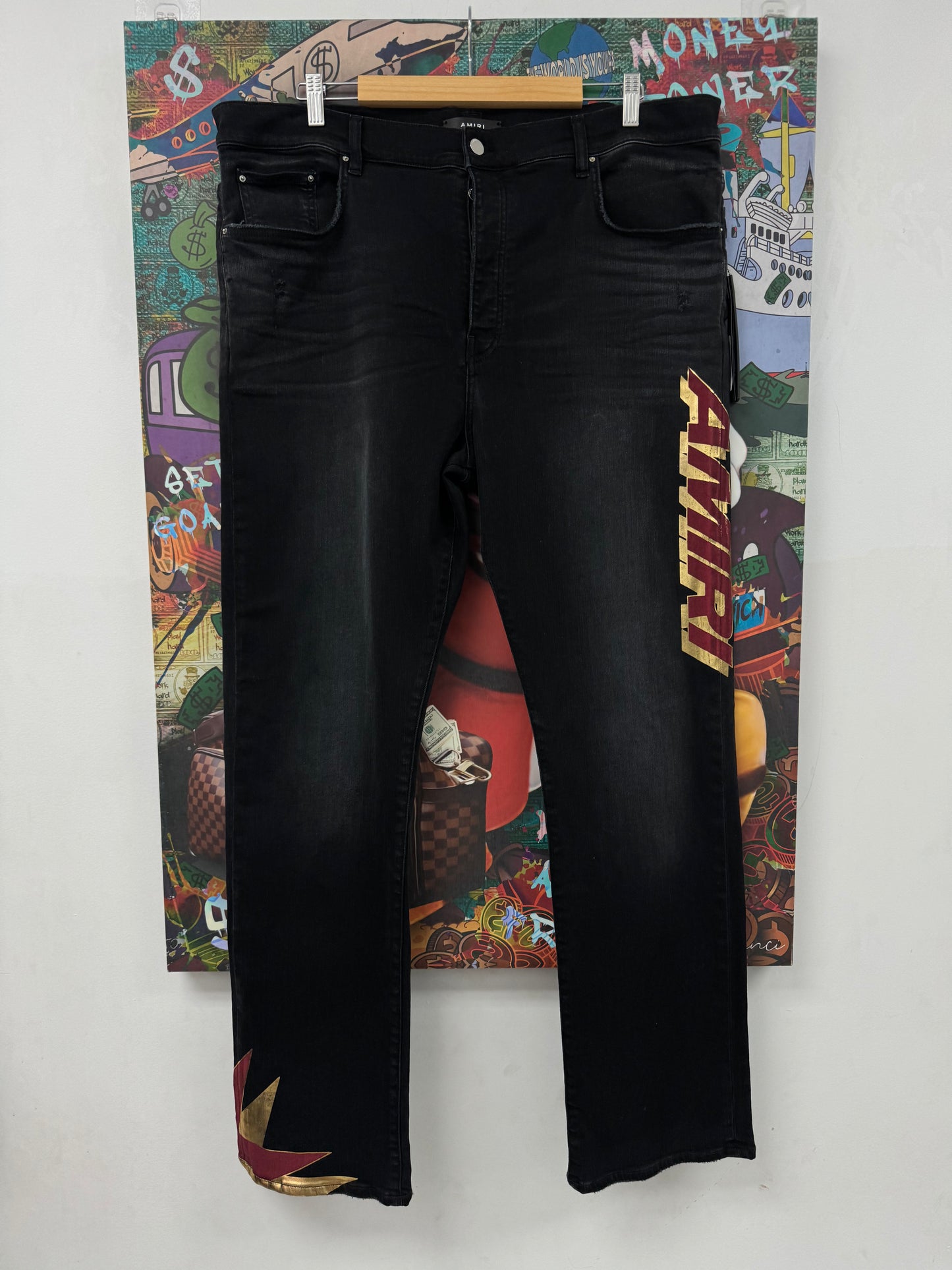 Amiri Jeans Black Burgundy Side Logo Like New 40 With Tags