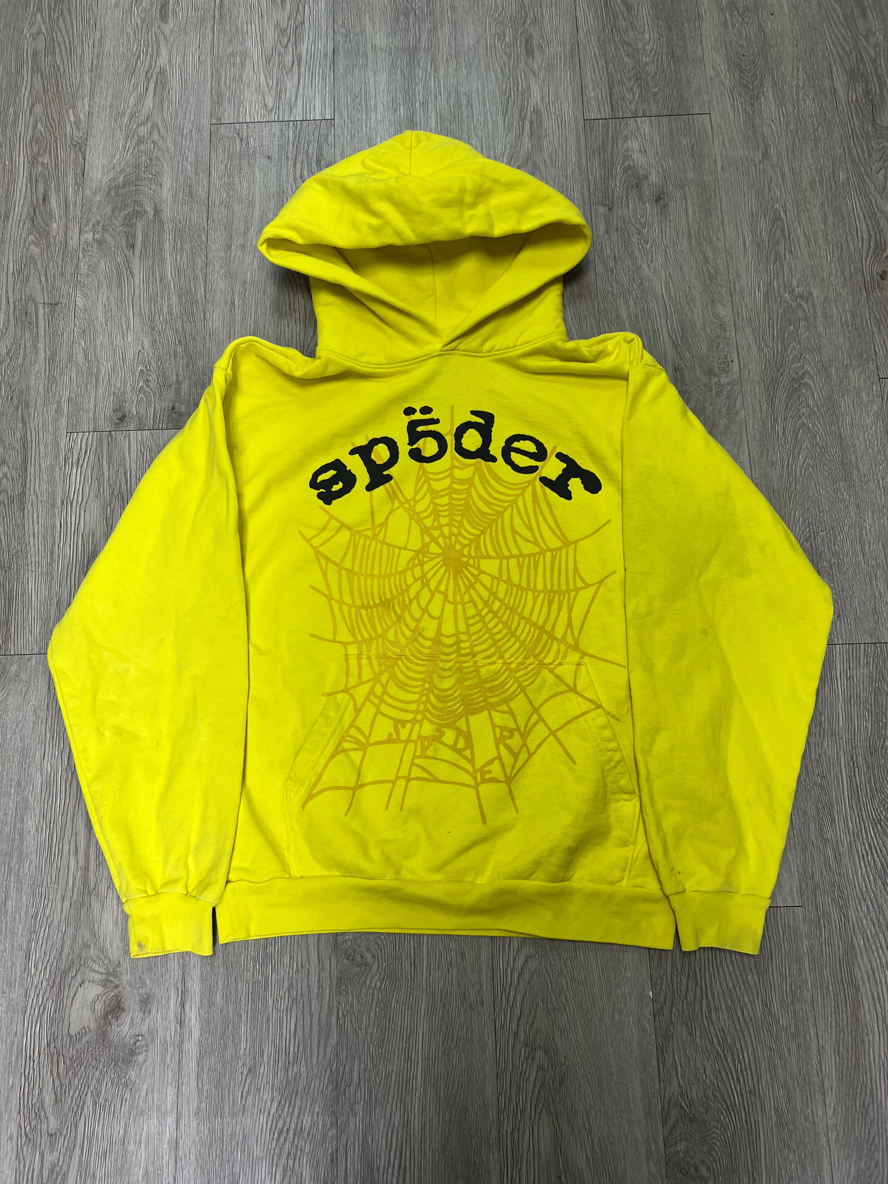 Sp5der Yellow Black Web Hoodie