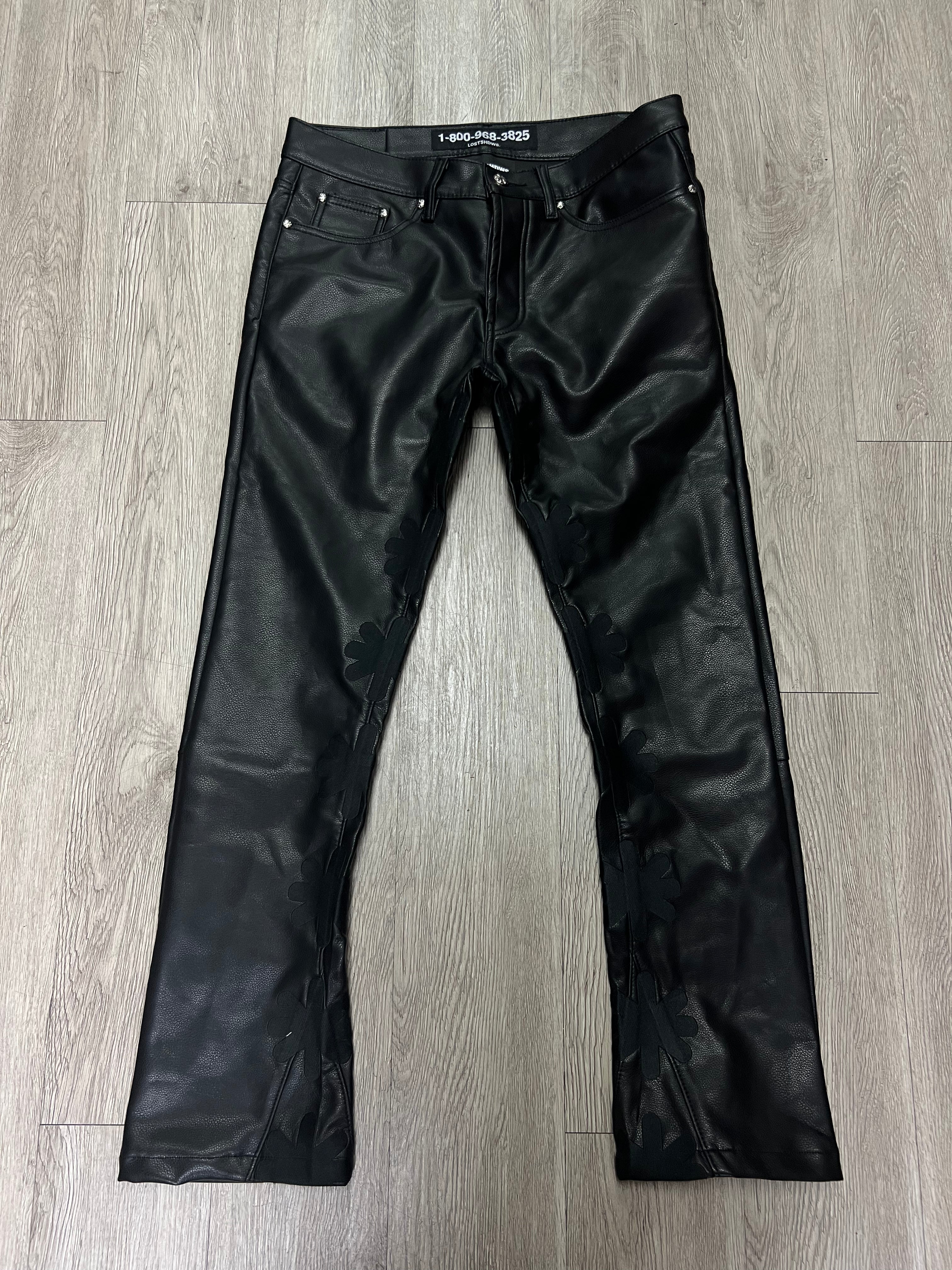 LOST SHDWS Black Tonal Leather Jeans