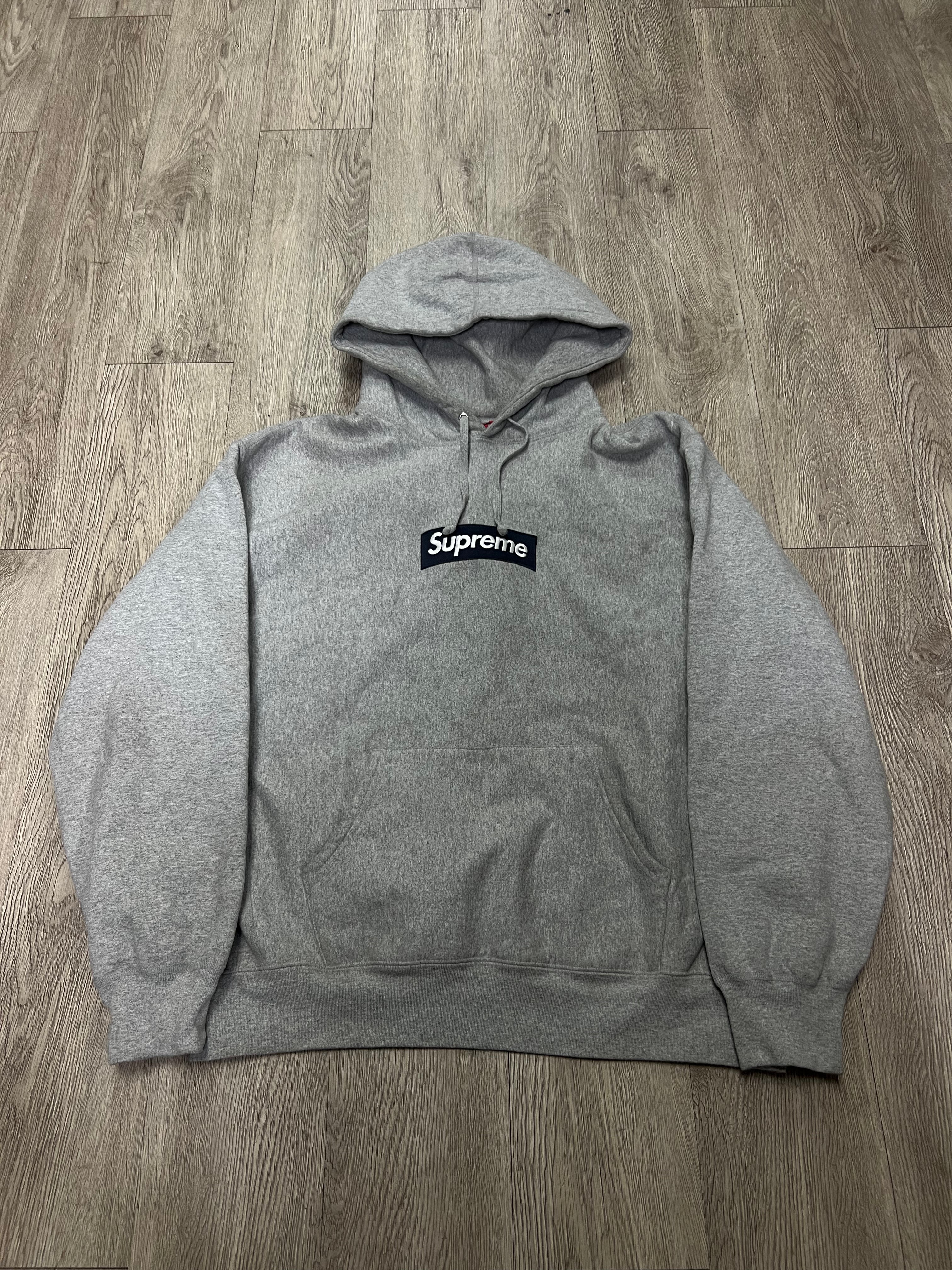 Supreme Grey Navy Box Logo Hoodie