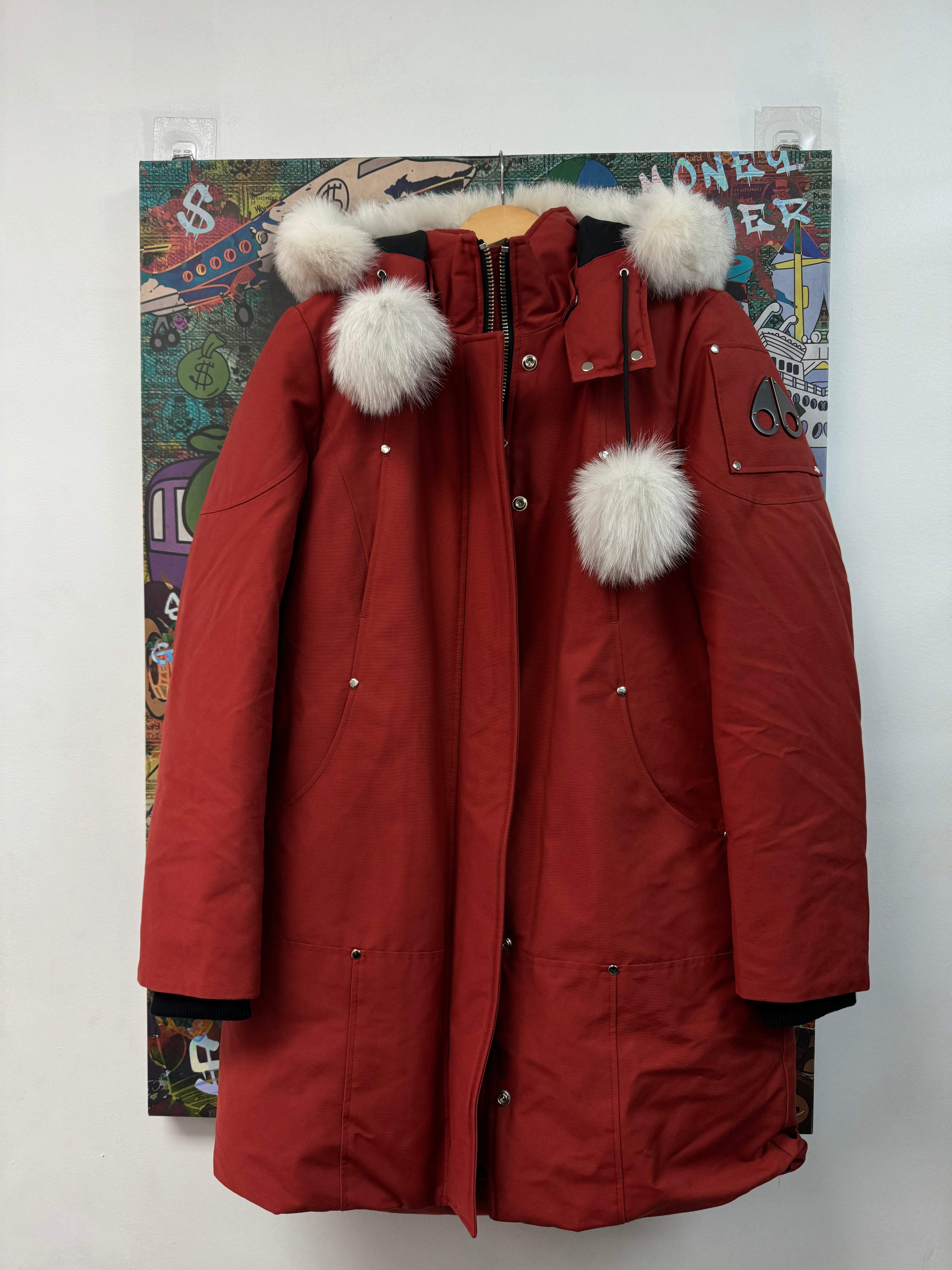 Moose Knuckles Female's Jacket Red White Fur Used Large N/A