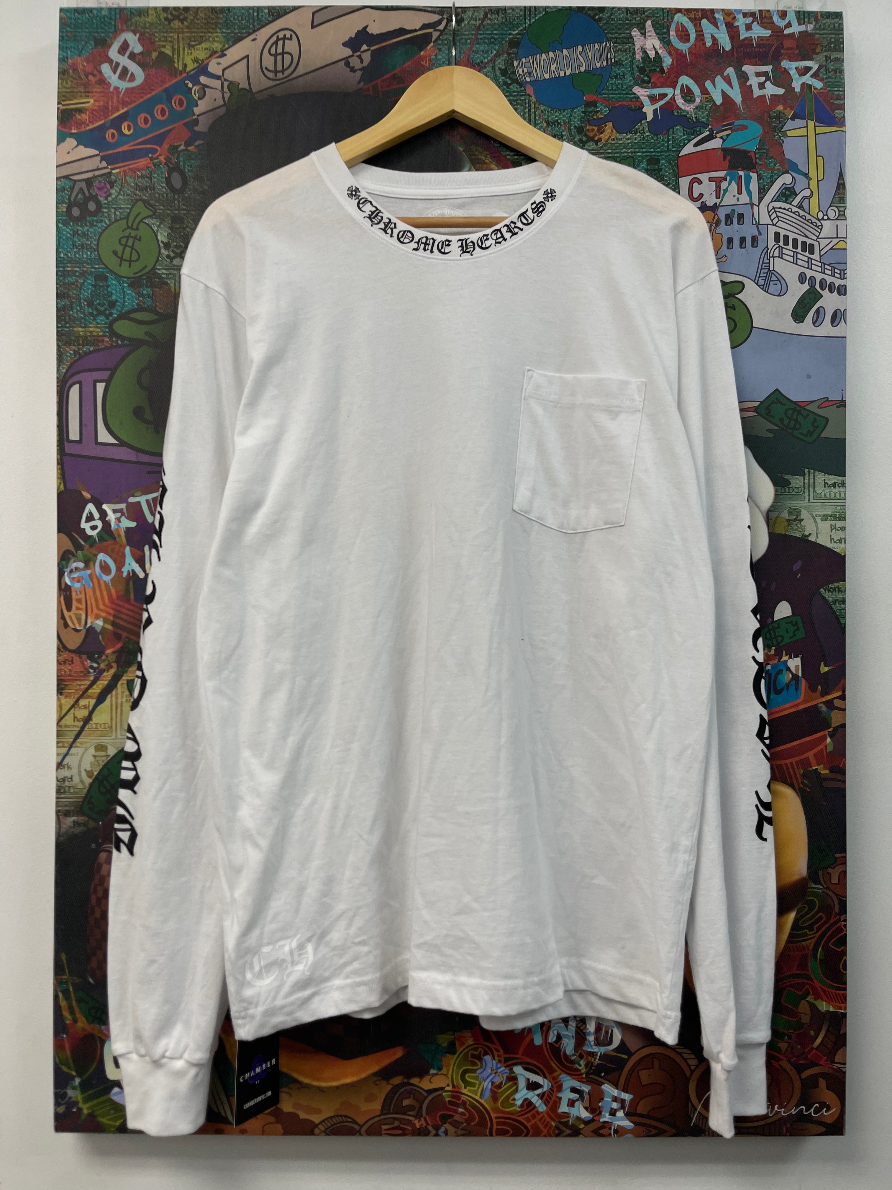 Chrome Hearts White Black Neck Logo Long Sleeve Tee Tee