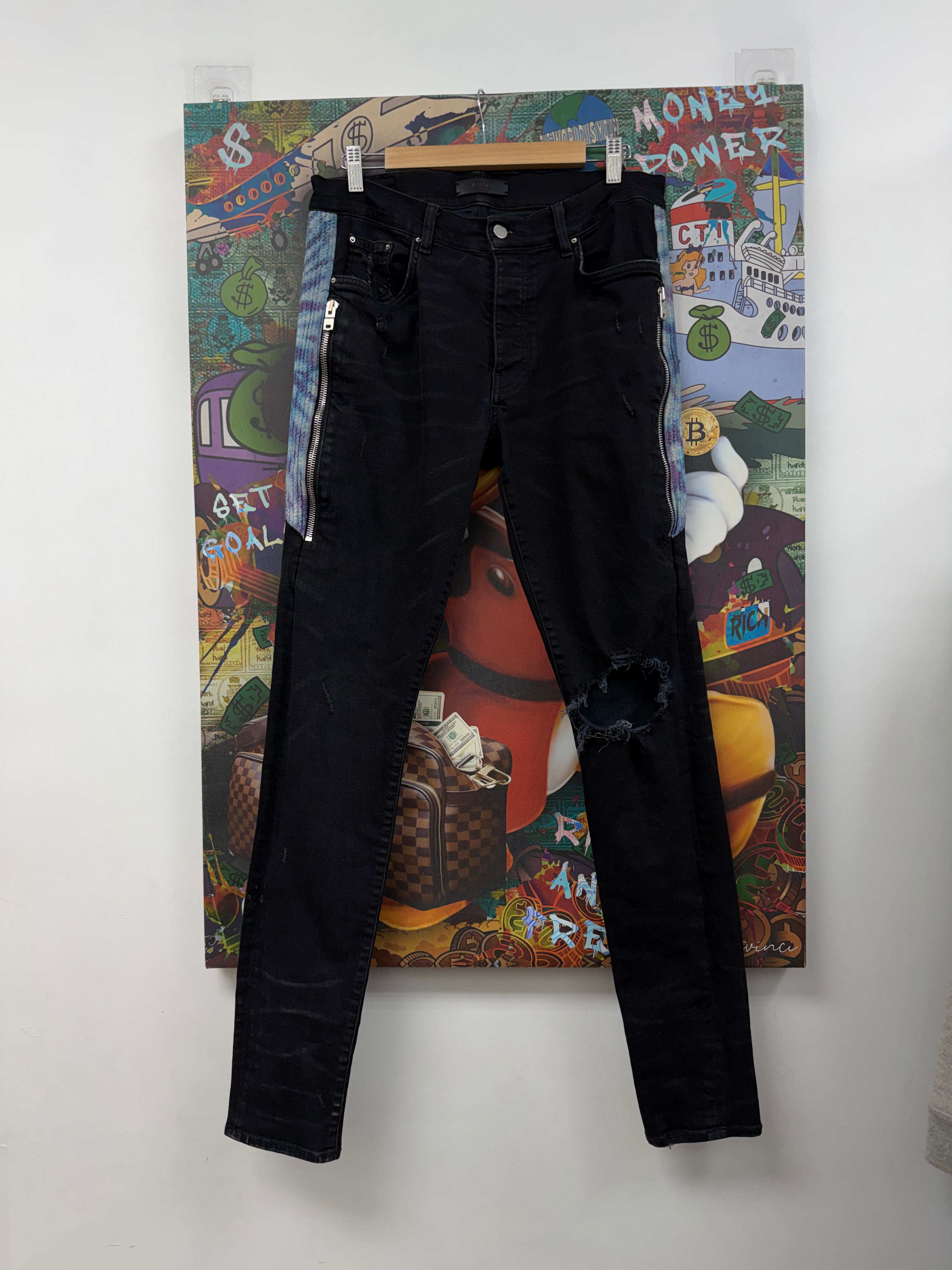 Amiri Black Wash Aqua Zipper Jeans