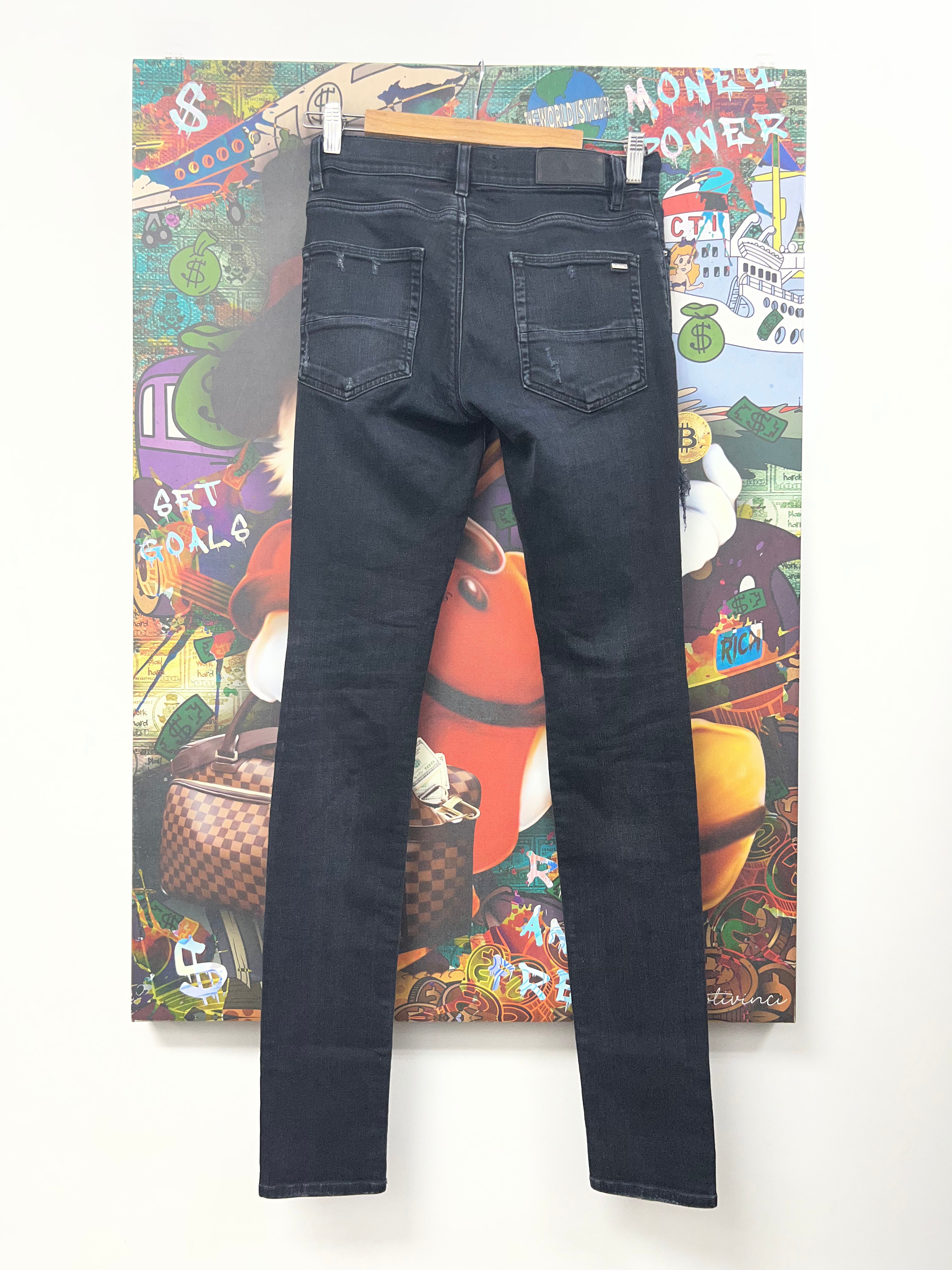 Amiri Black Teal Chain Patchwork Jeans