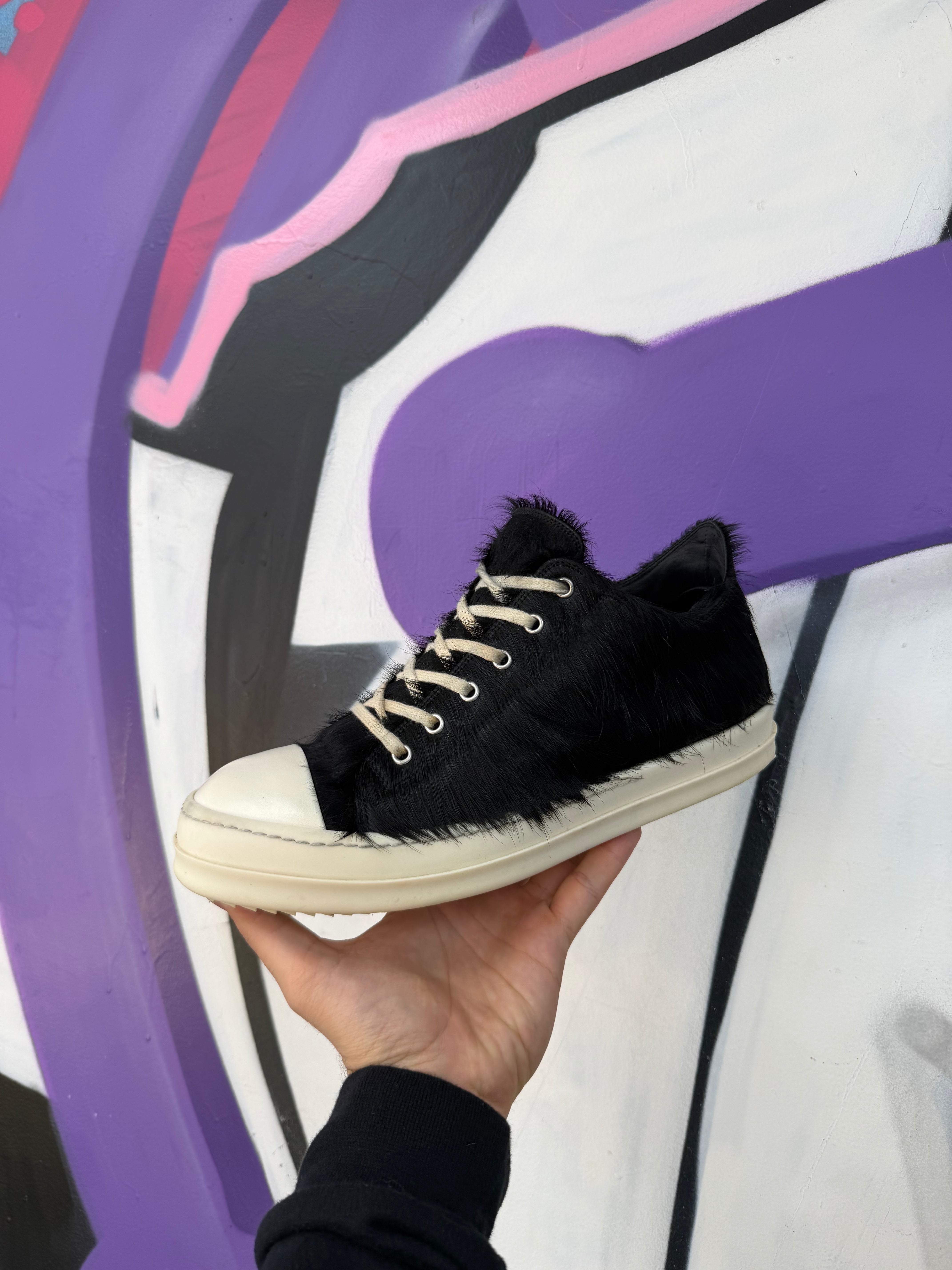 Rick Owens Black Ponyhair Mainline Low Sneakers