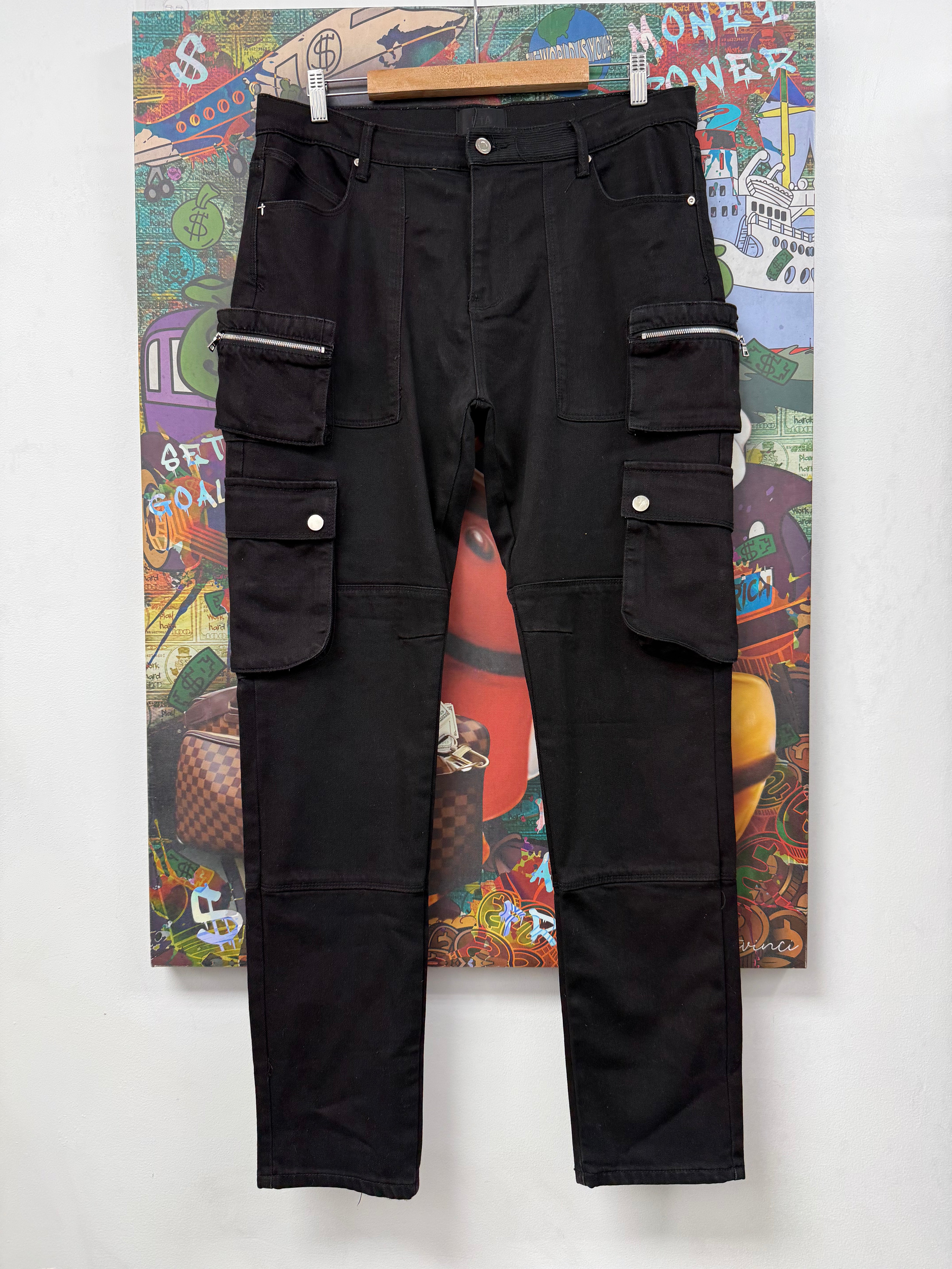RTA Black Zipper Cargo Jeans