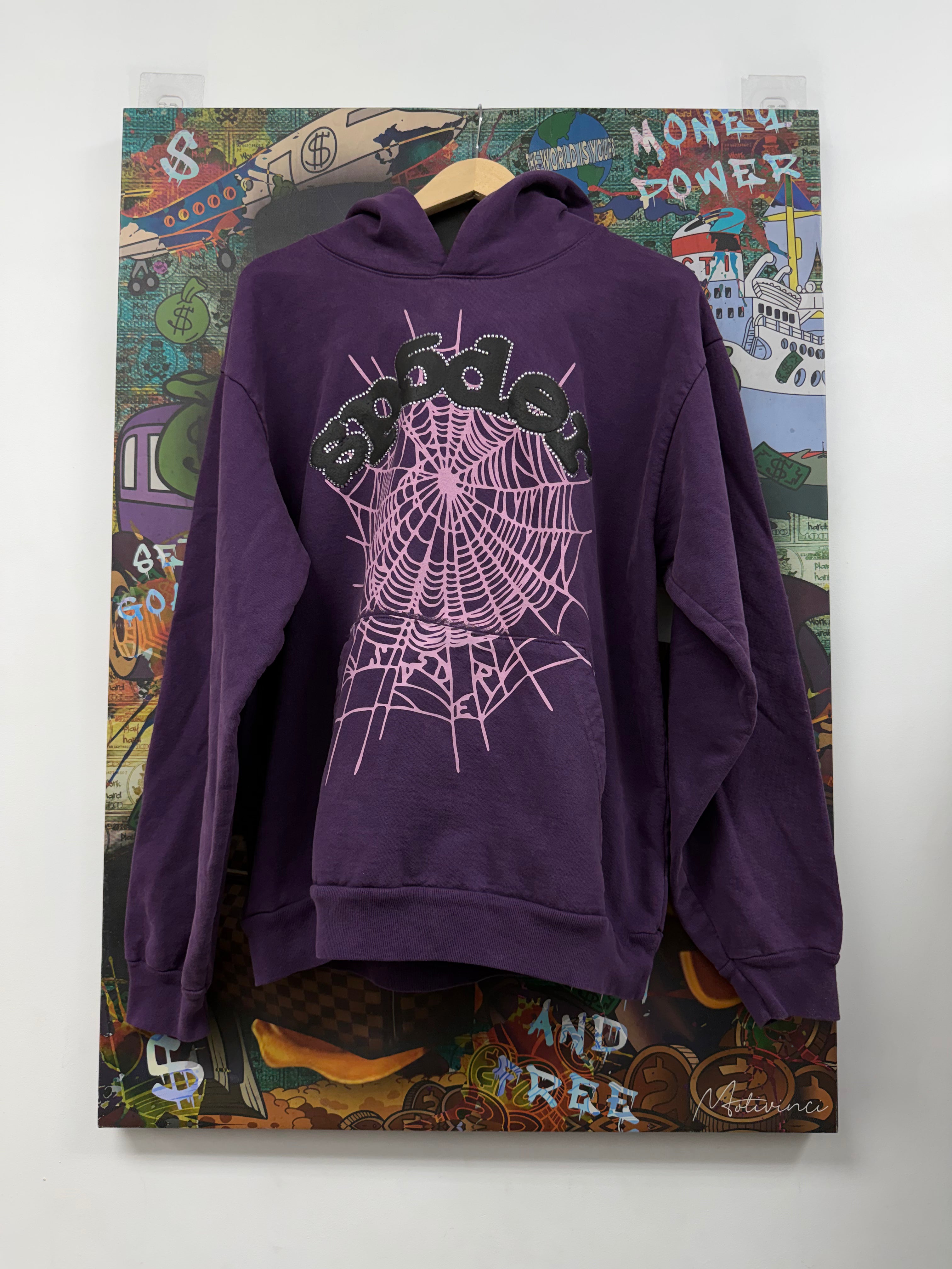 Sp5der Purple Rhinestone Hoodie
